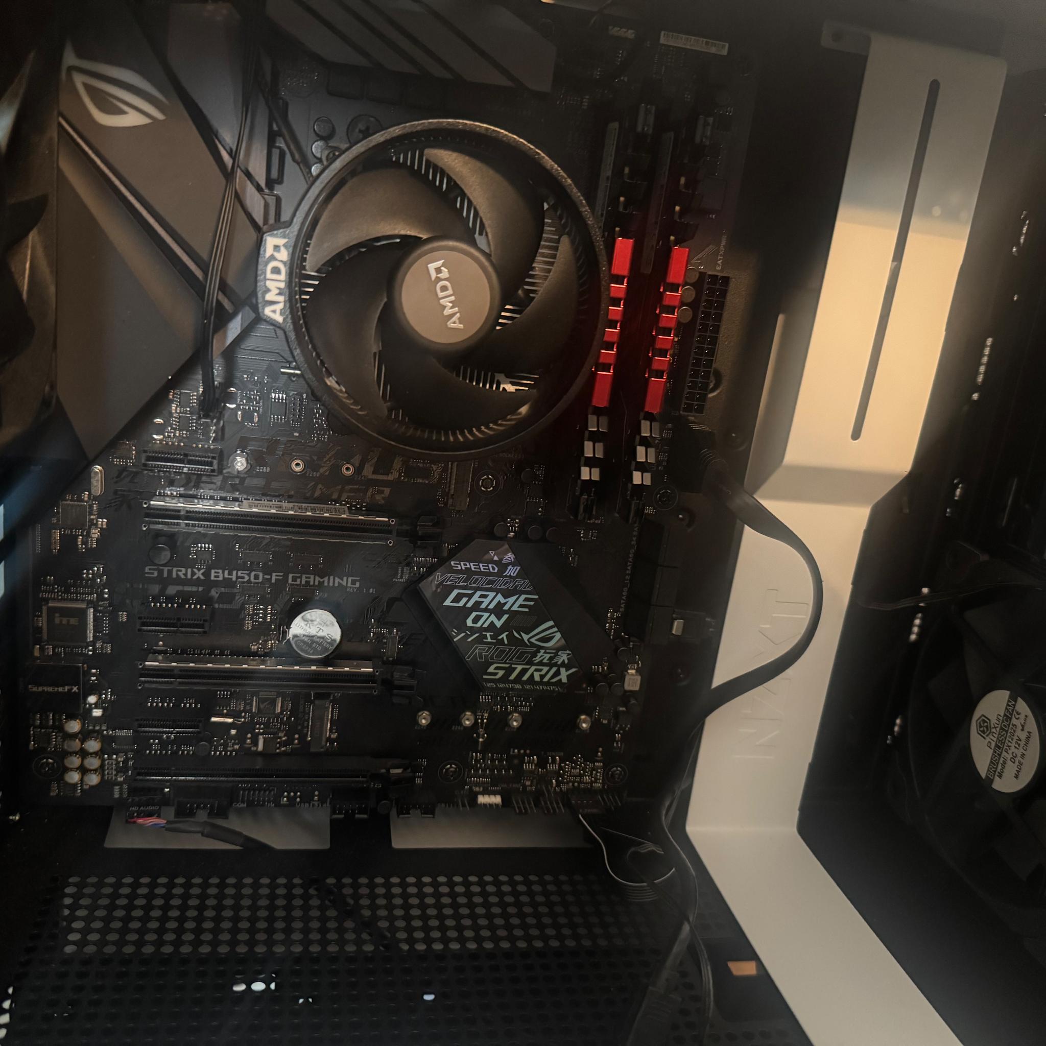 Ryzen 3600, B450 motherboard, case 1 pc fan 2 outtake fans, 32gb RAM , 650w PSU