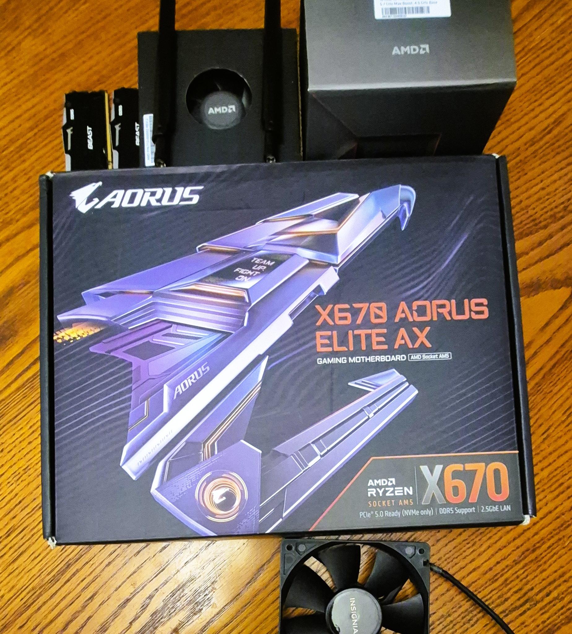 Bundle GIGABYTE X670 AORUS Elite AX AM5 AMD X670 DDR5 Motherboard; Ryzen 9 7950x CPU, 32GB DDR5 RAM