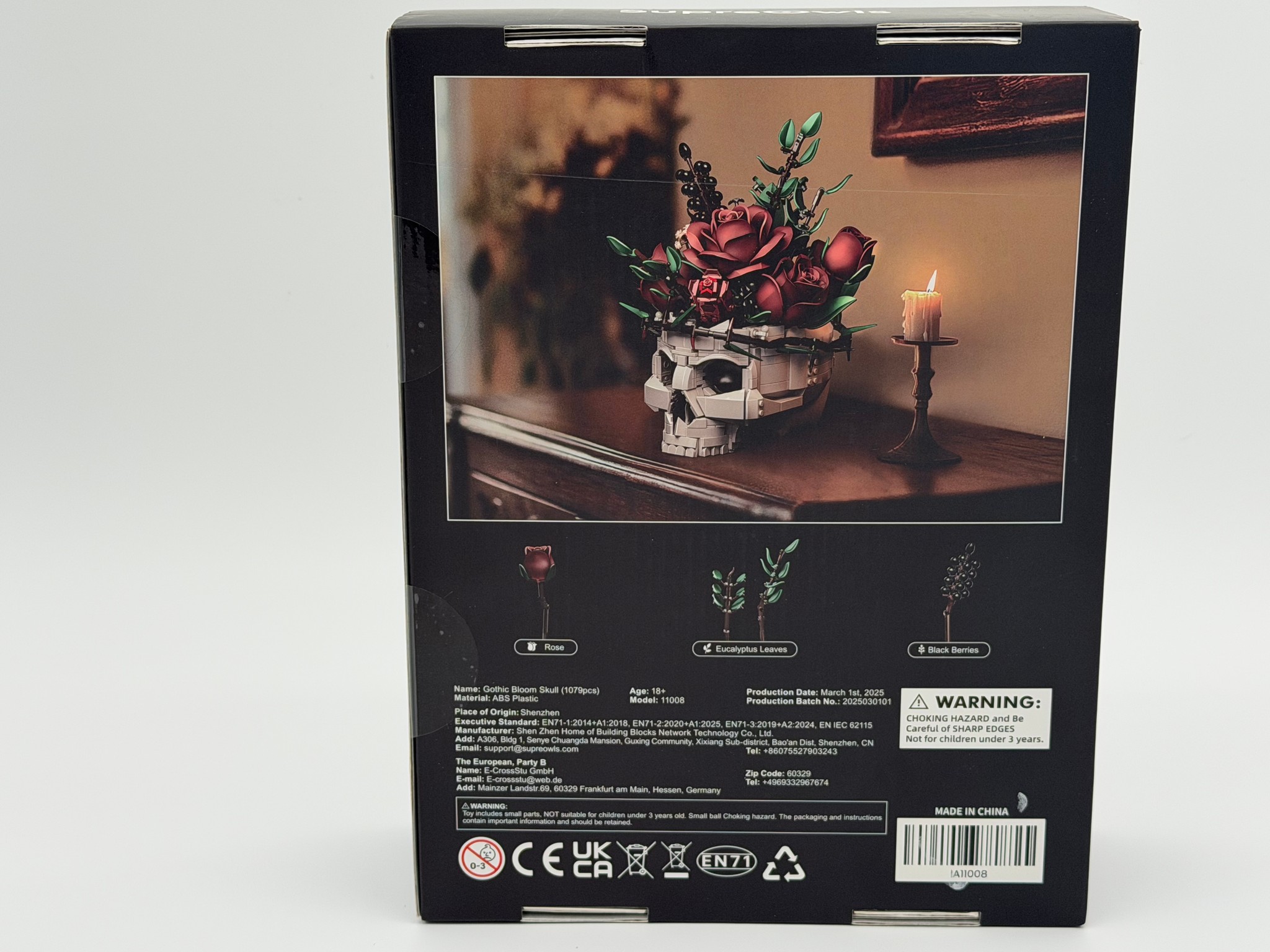 SupreOwls Gothic Skull Red Rose Bouquet Building Block Set – Sealed Retail Box
