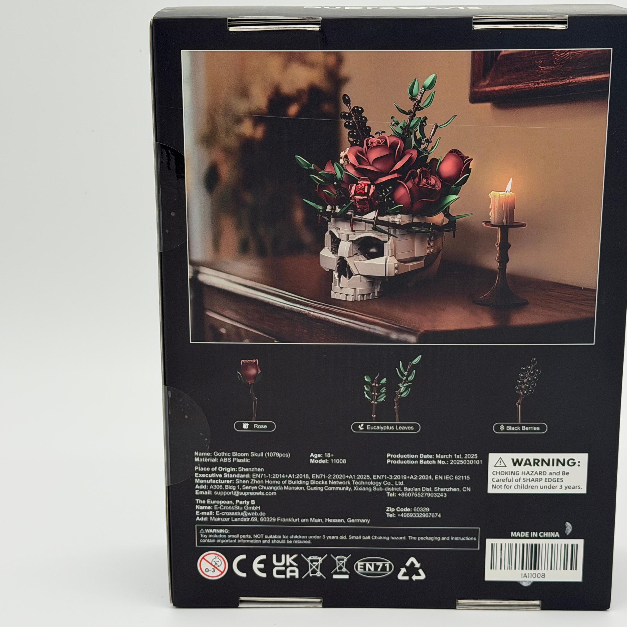 SupreOwls Gothic Skull Red Rose Bouquet Building Block Set – Sealed Retail Box