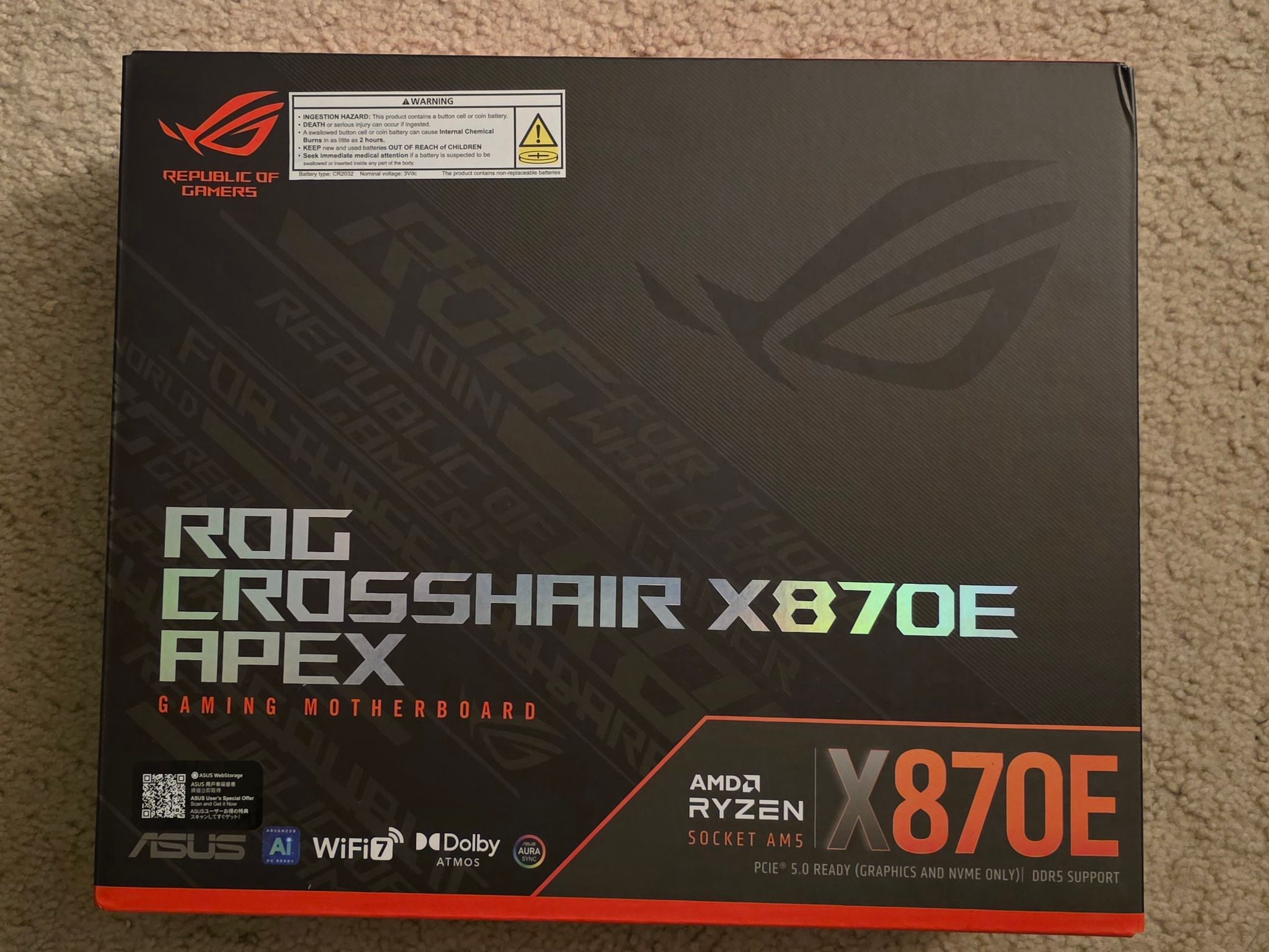 ASUS ROG CROSSHAIR X870E APEX AM5 ATX Motherboard Brand New Sealed