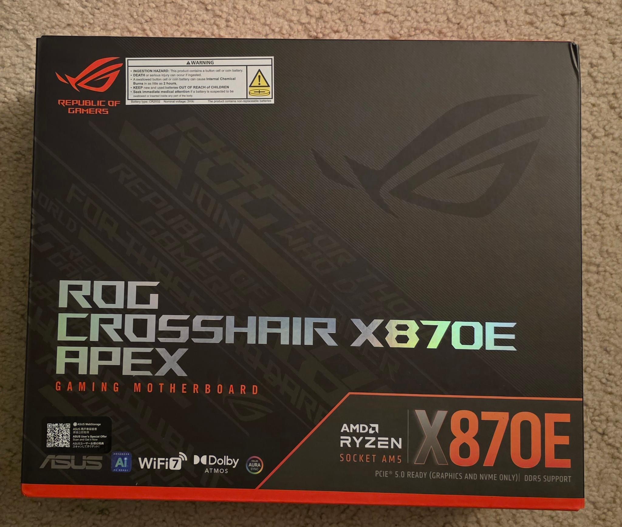 ASUS ROG CROSSHAIR X870E APEX AM5 ATX Motherboard Brand New Sealed