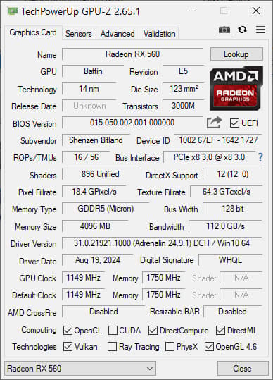 AMD RX 560 4GB OEM Lenovo