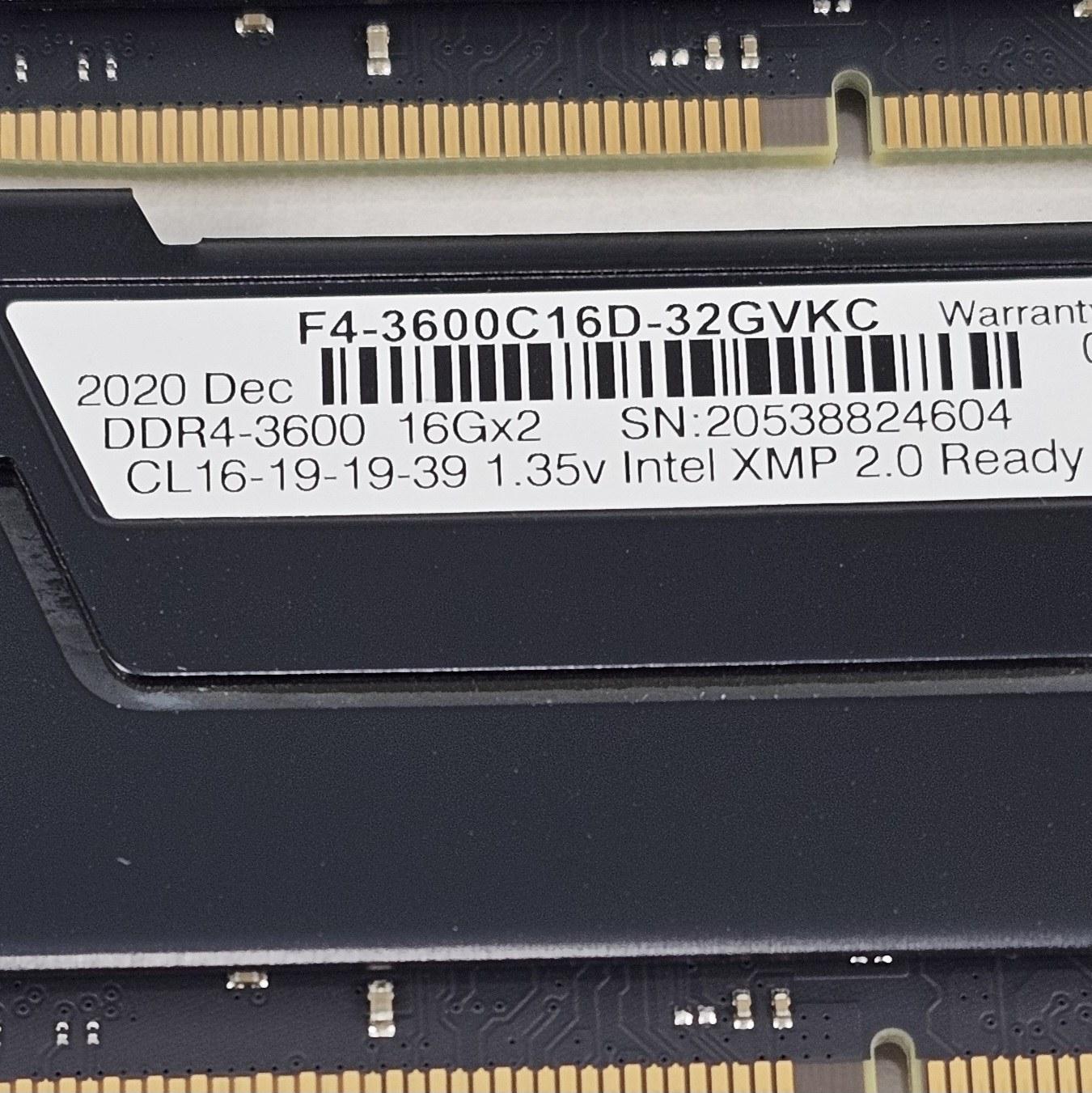 32GB DDR4 (2x16GB) CL16 3600MT/s G.Skill Ripjaws V