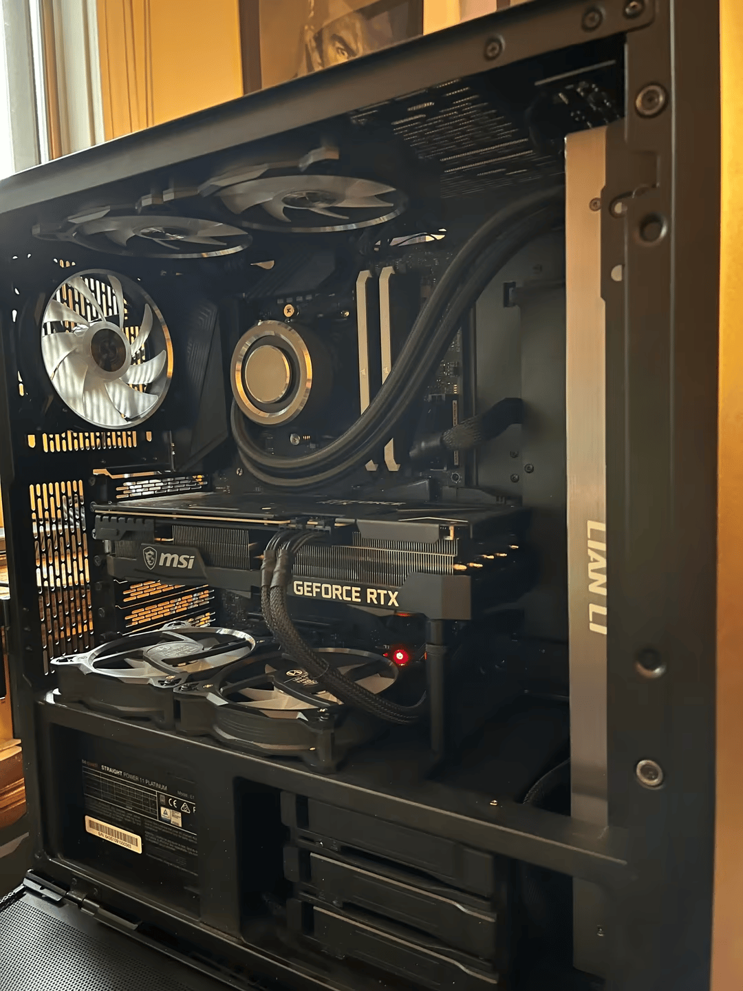 R9 5900x; MSI RTX 3070Ti; 32G 3600Mhz RAM; AIO cooled; MSI Unify x570; 850W Platinum PSU