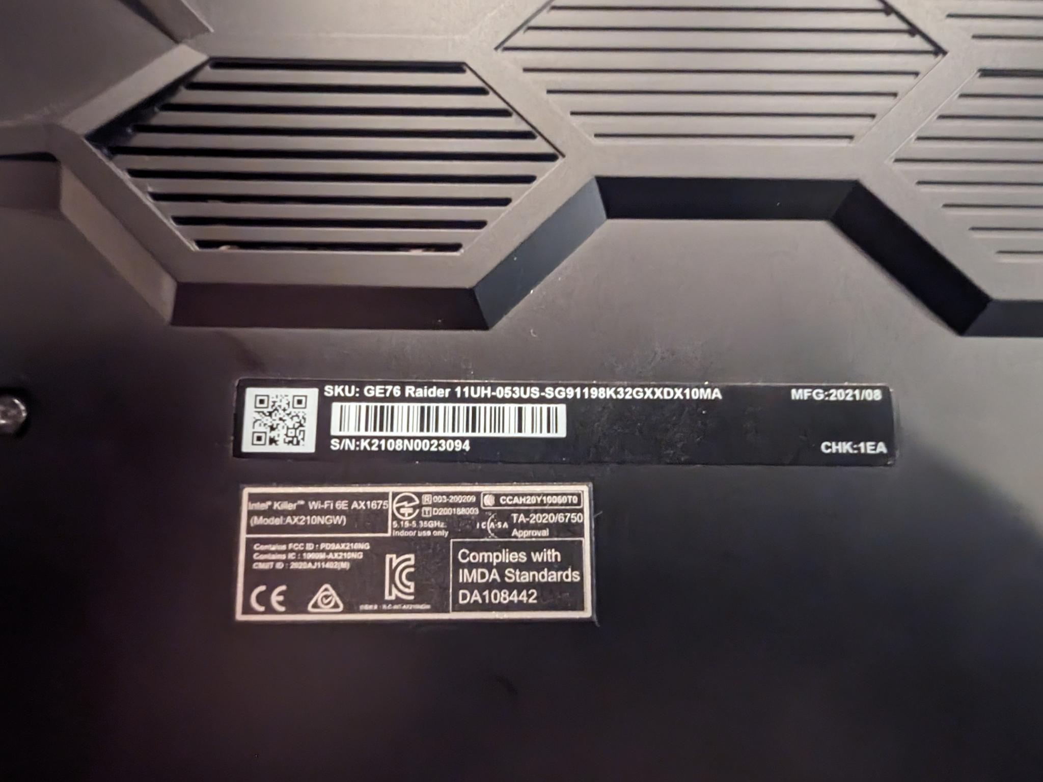 MSI Gaming Laptop GE76 Raider UH11-053 i9 11980HK Nvidia RTX 3080