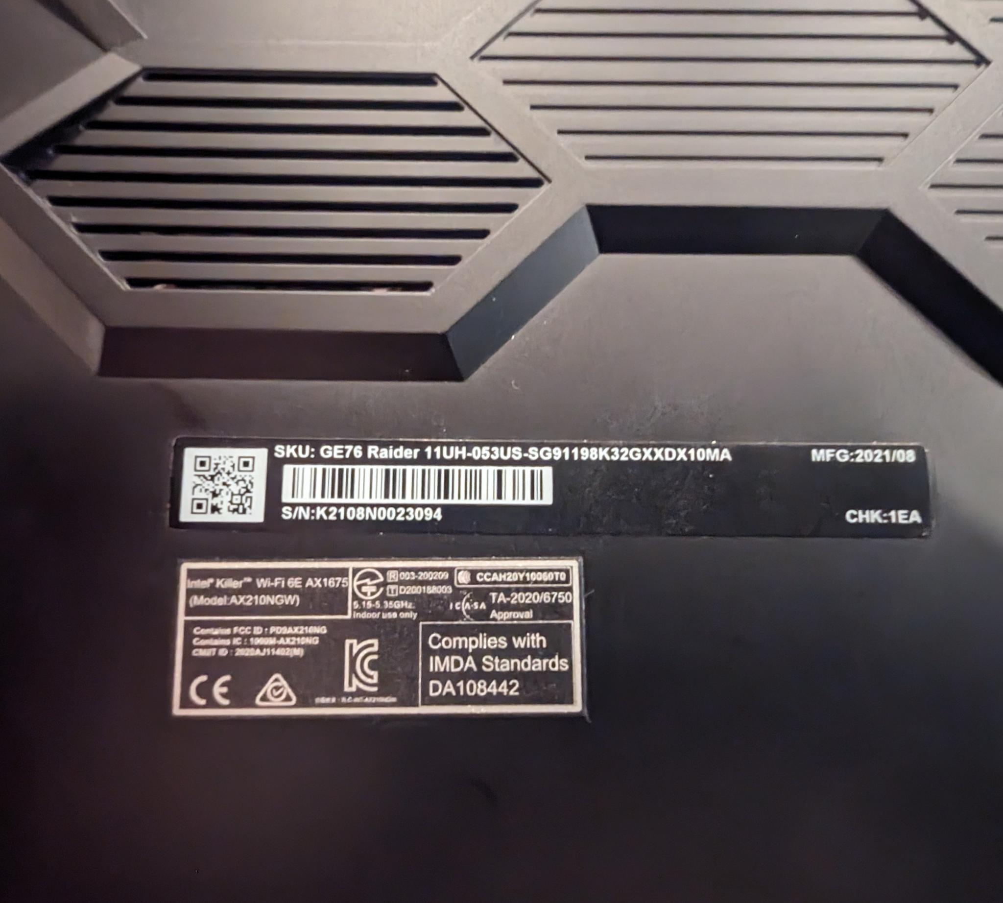MSI Gaming Laptop GE76 Raider UH11-053 i9 11980HK Nvidia RTX 3080