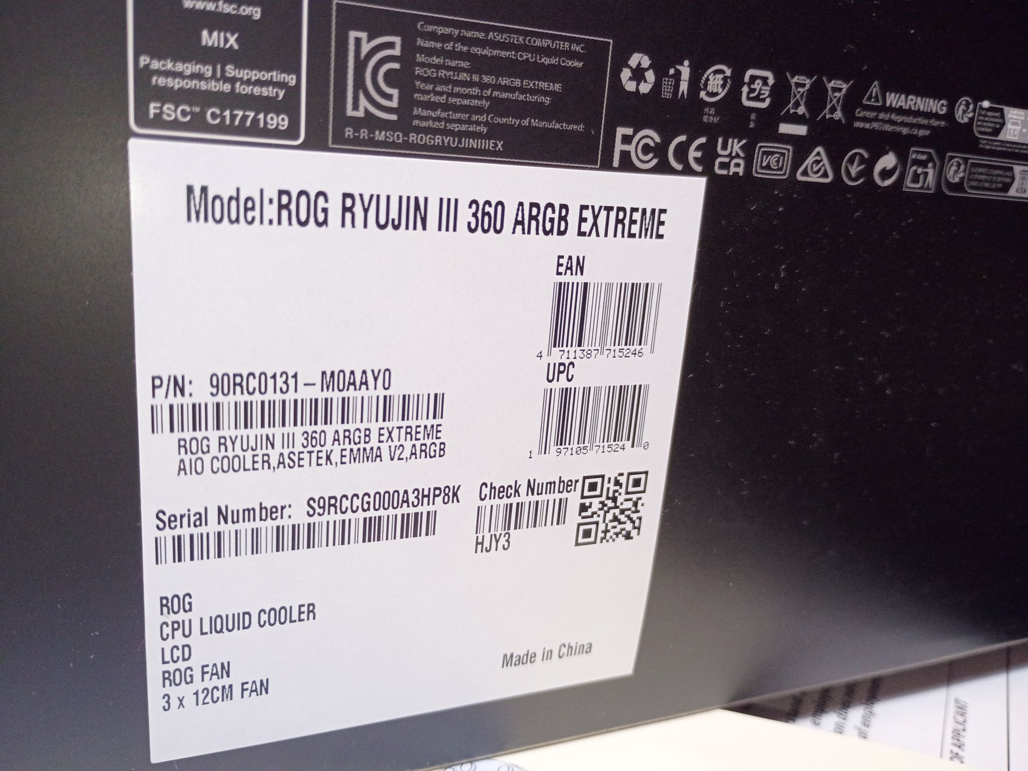 ASUS ROG Ryujin III 360 ARGB Extreme AIO Liquid Cooler. Brand new. Never opened.