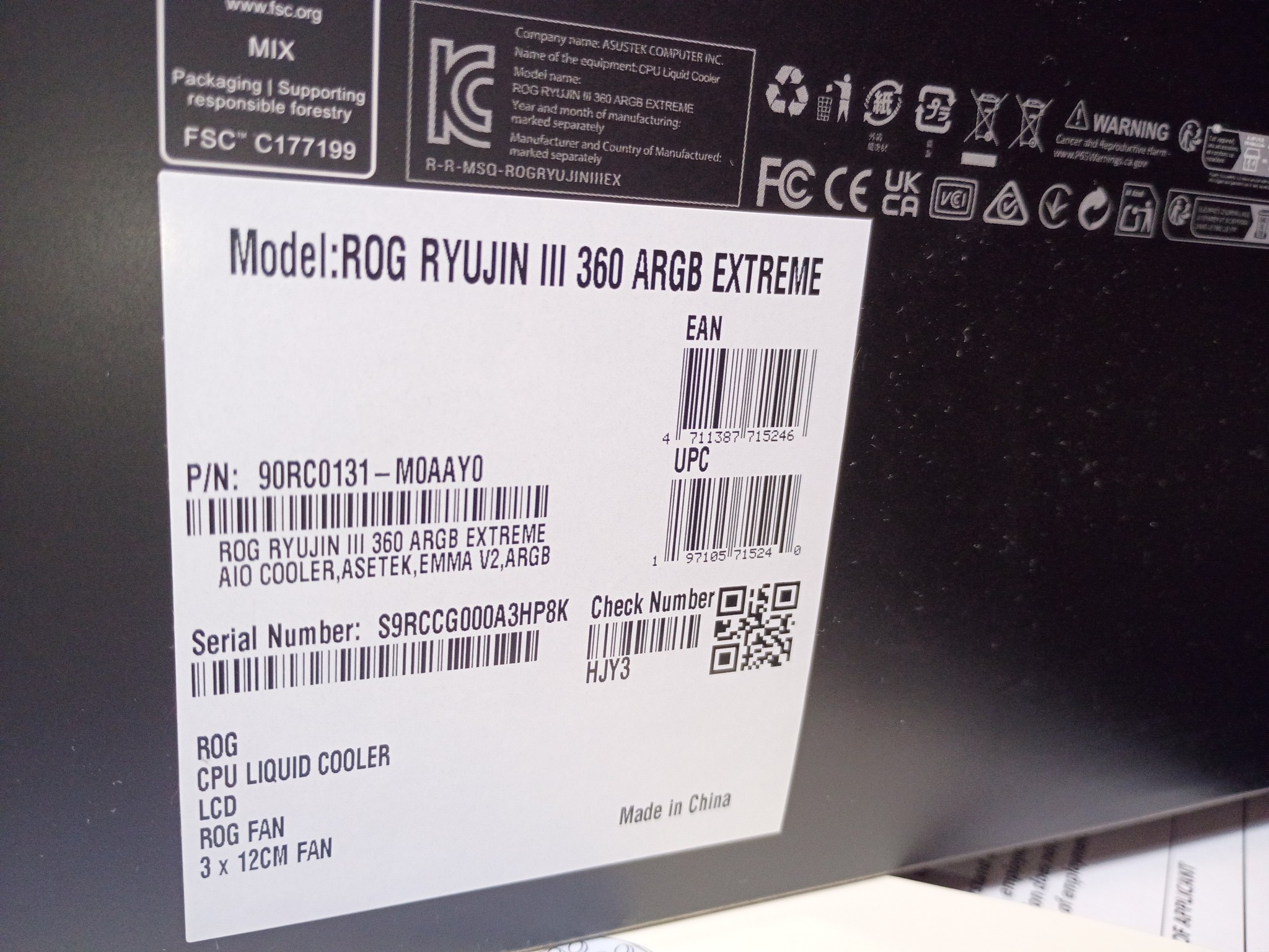 ASUS ROG Ryujin III 360 ARGB Extreme AIO Liquid Cooler. Brand new. Never opened.