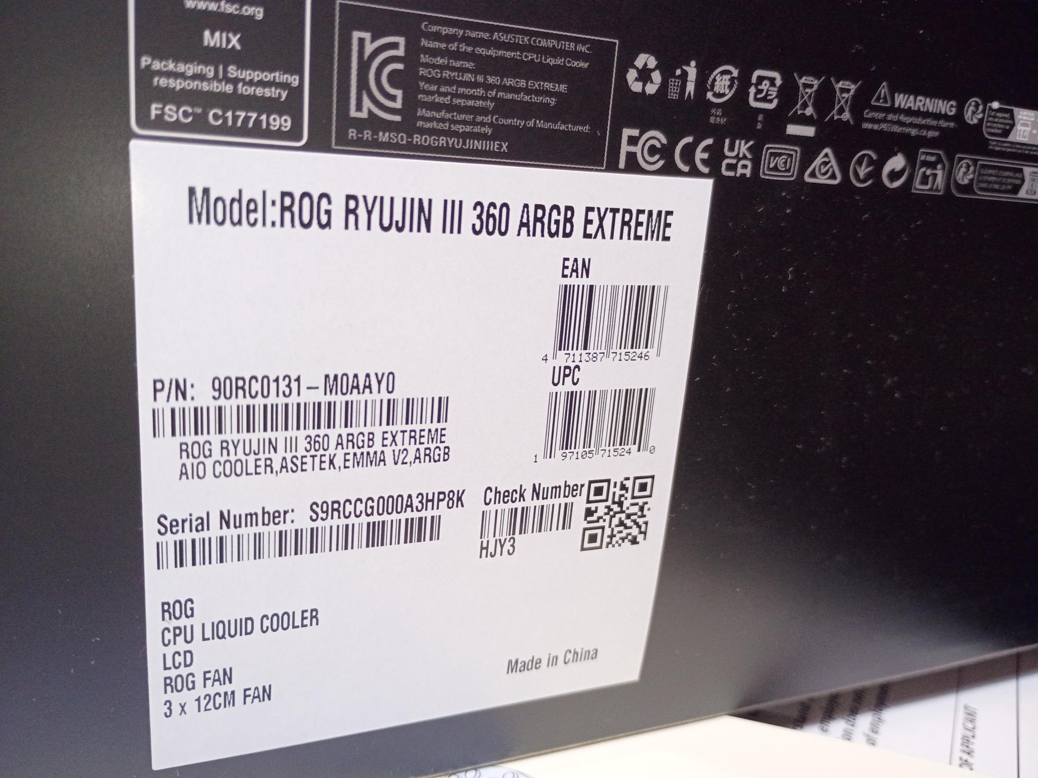 ASUS ROG Ryujin III 360 ARGB Extreme AIO Liquid Cooler. Brand new. Never opened.