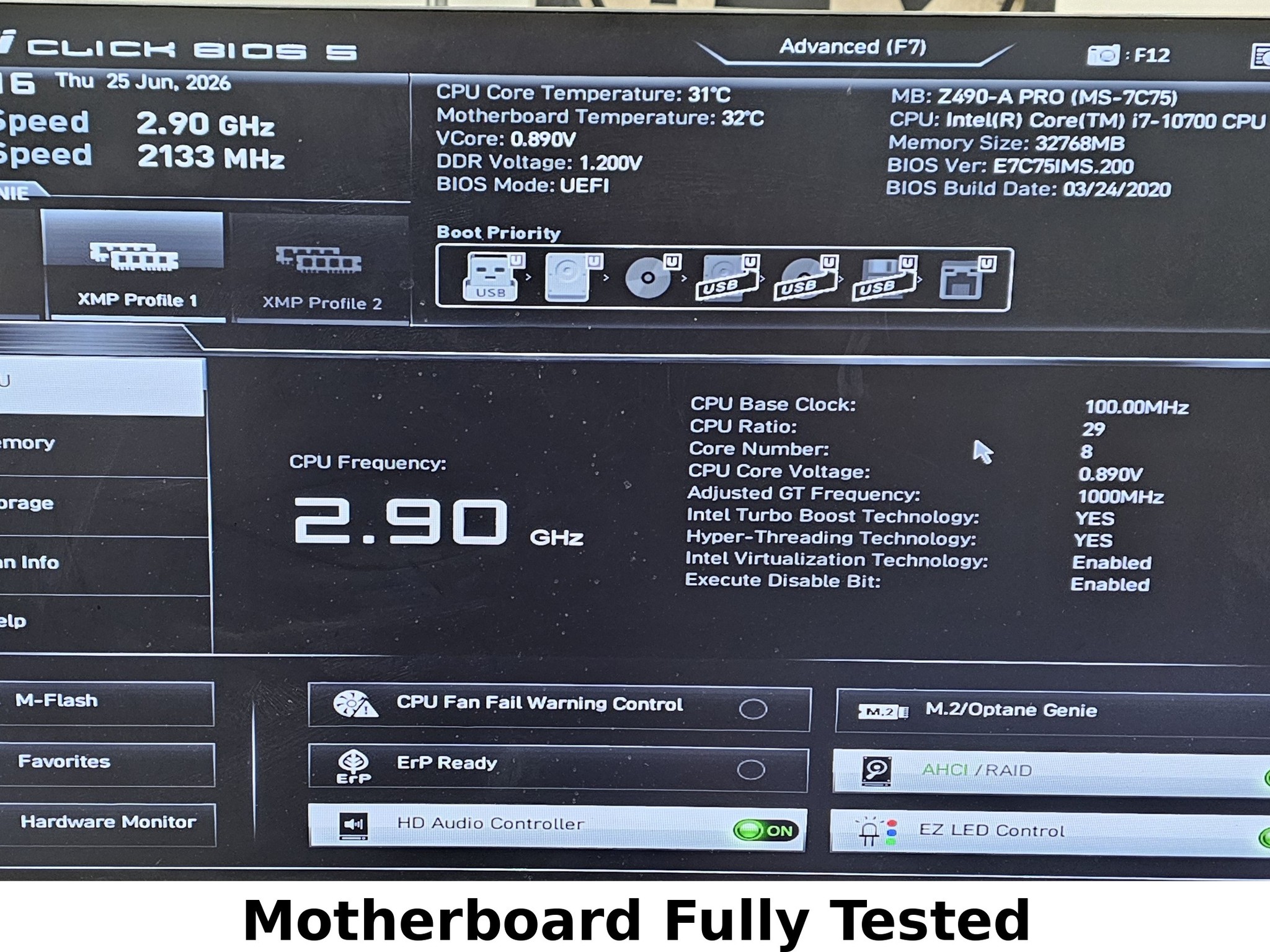 MSI Z490-A PRO LGA1200 DDR4 ATX Motherboard