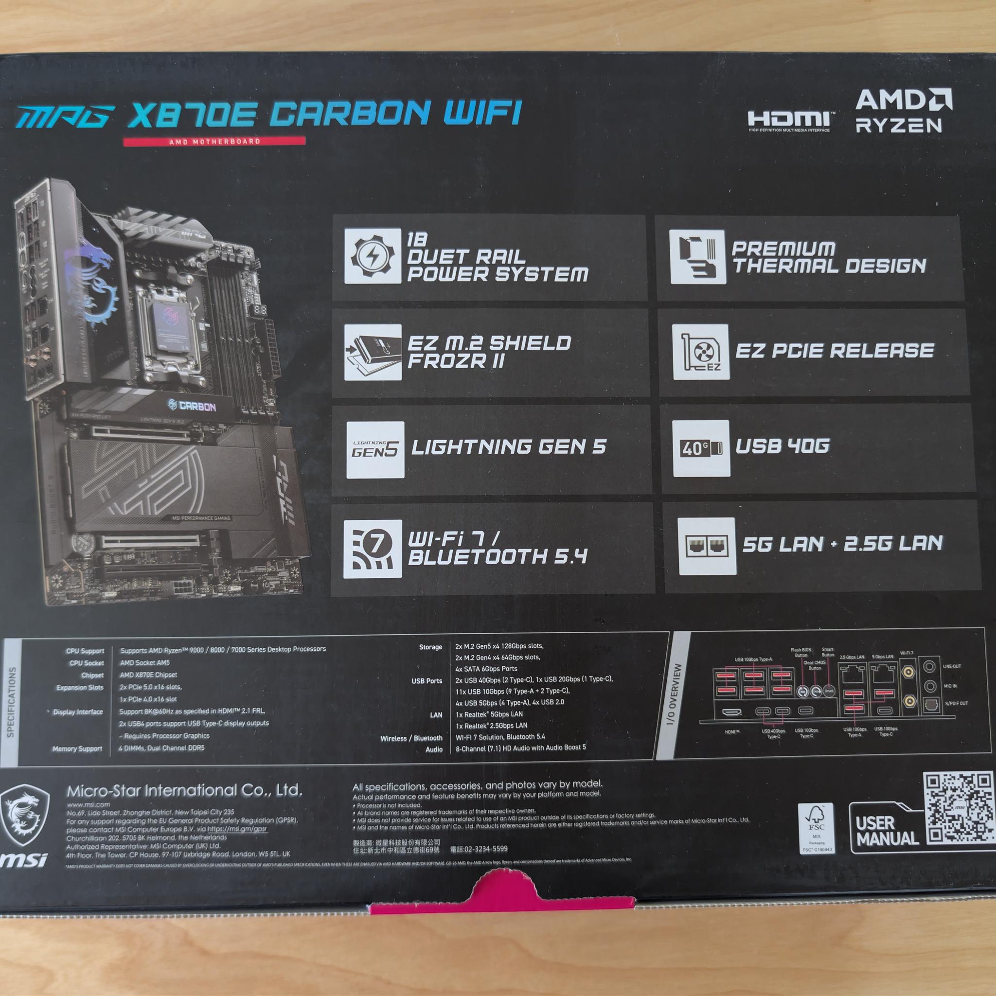 NEW MSI MPG X870E CARBON WIFI AM5 Motherboard | Ryzen 9000 Ready | WiFi 7 | USB4 | PCIe 5.0