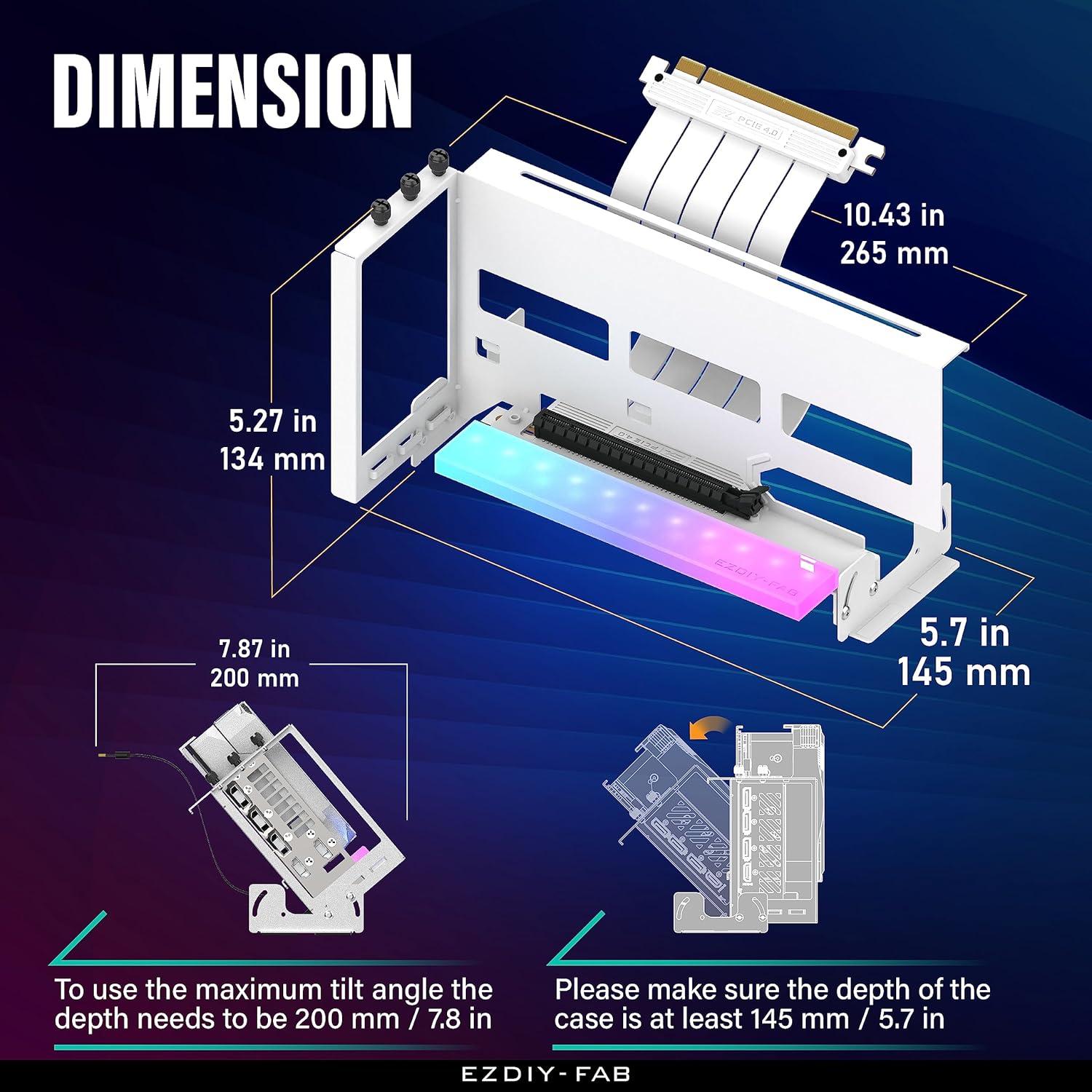EZDIY-FAB PCIe 4.0 GPU Mount Bracket w ARGB LED Module White Nvidia AMD RTX RX XT Adjustable angle