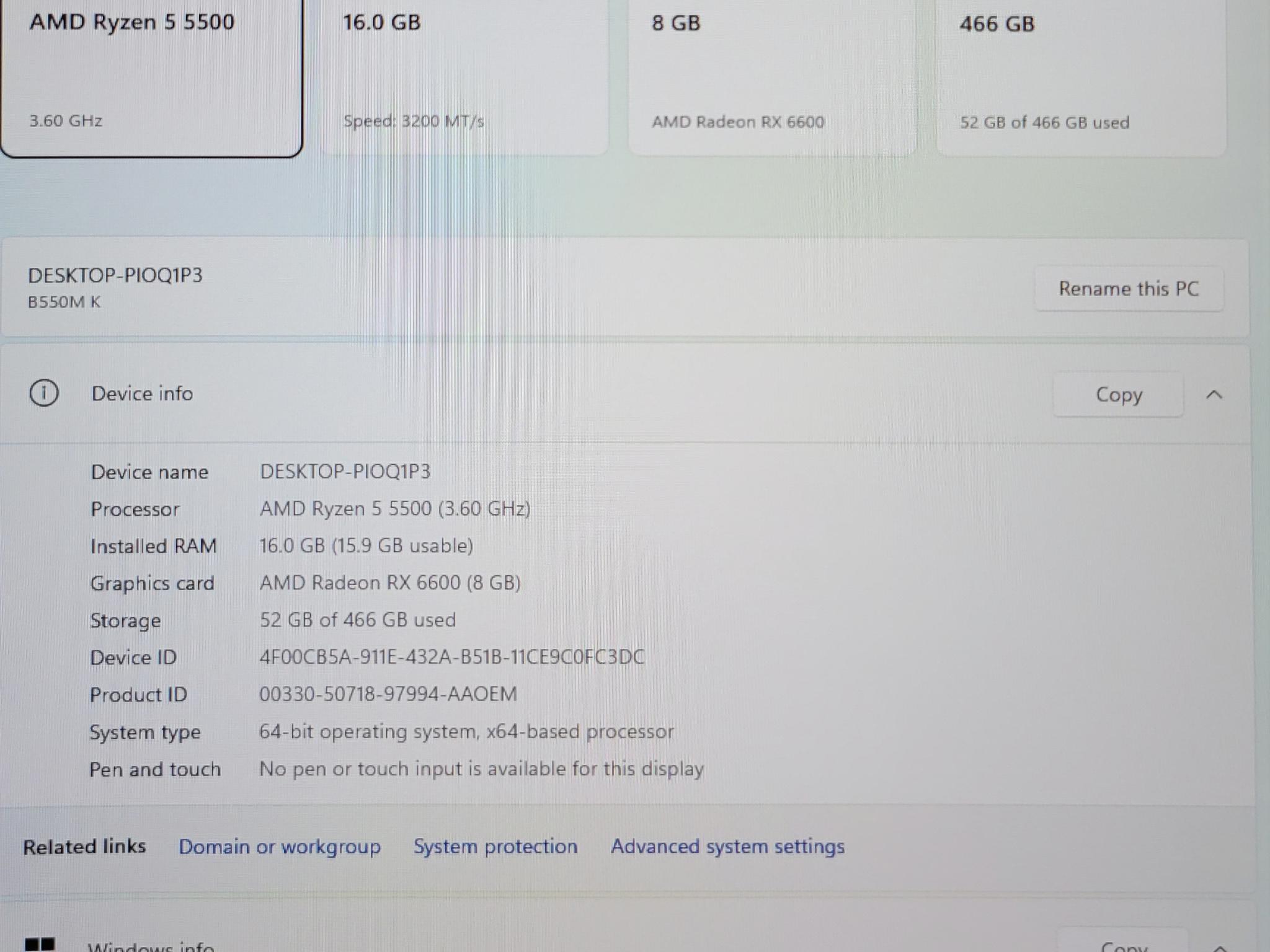 Ryzen 5 5500 MSI 6600 16gb DDR4