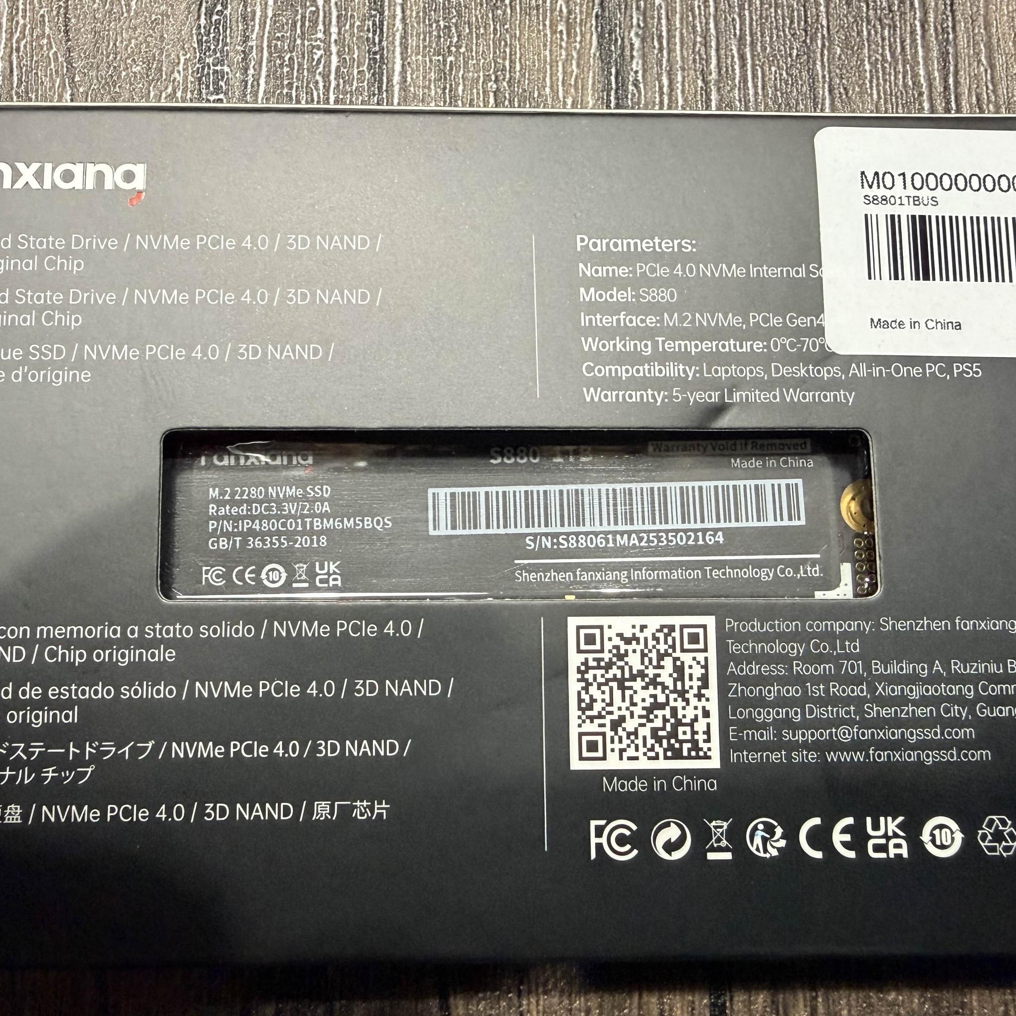 Fanxiang S880 1TB Gen 4x4 NVMe M.2 ssd
