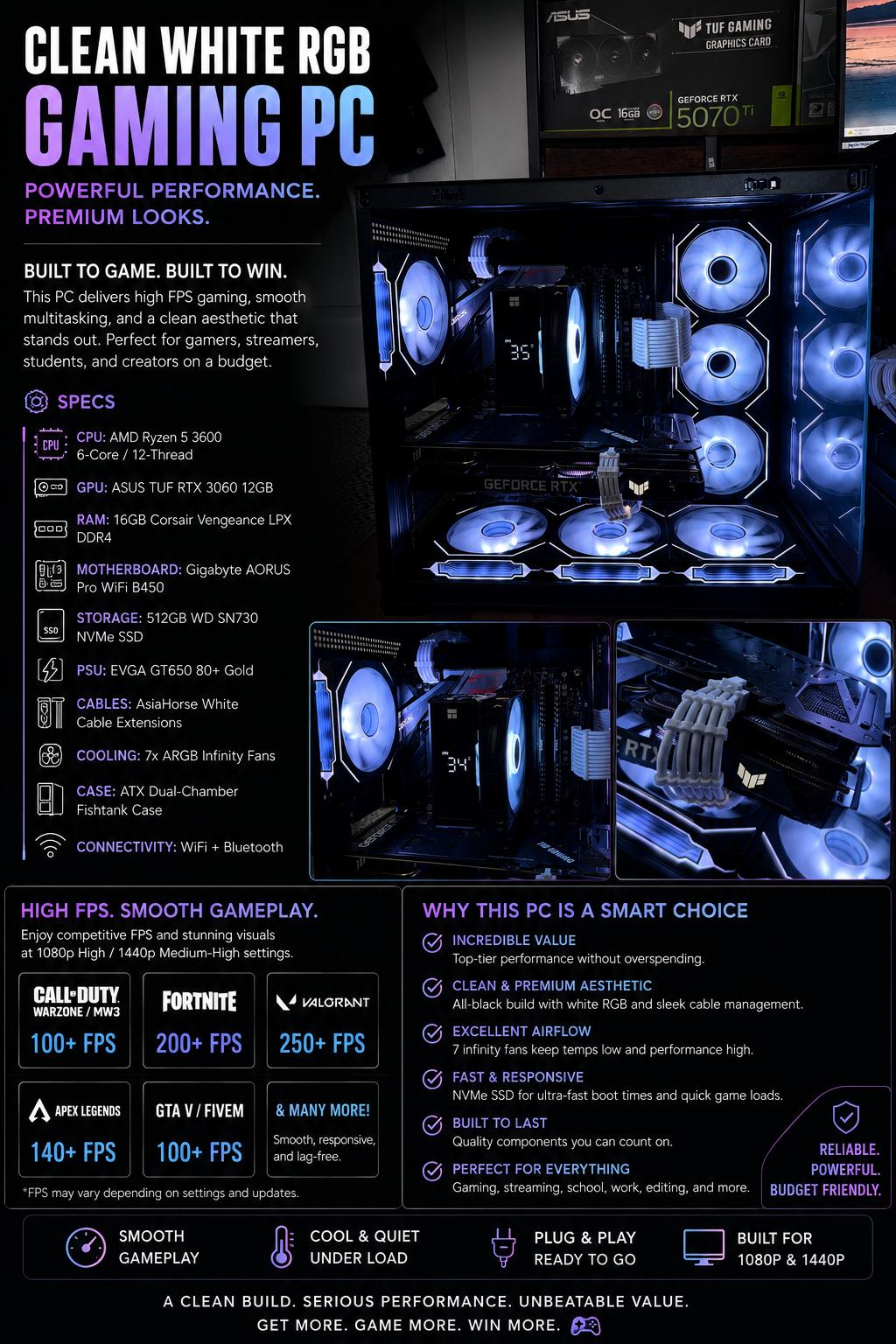 CLEAN RGB GAMING PC Rzyen 5 3600 RTX 3060 12gb