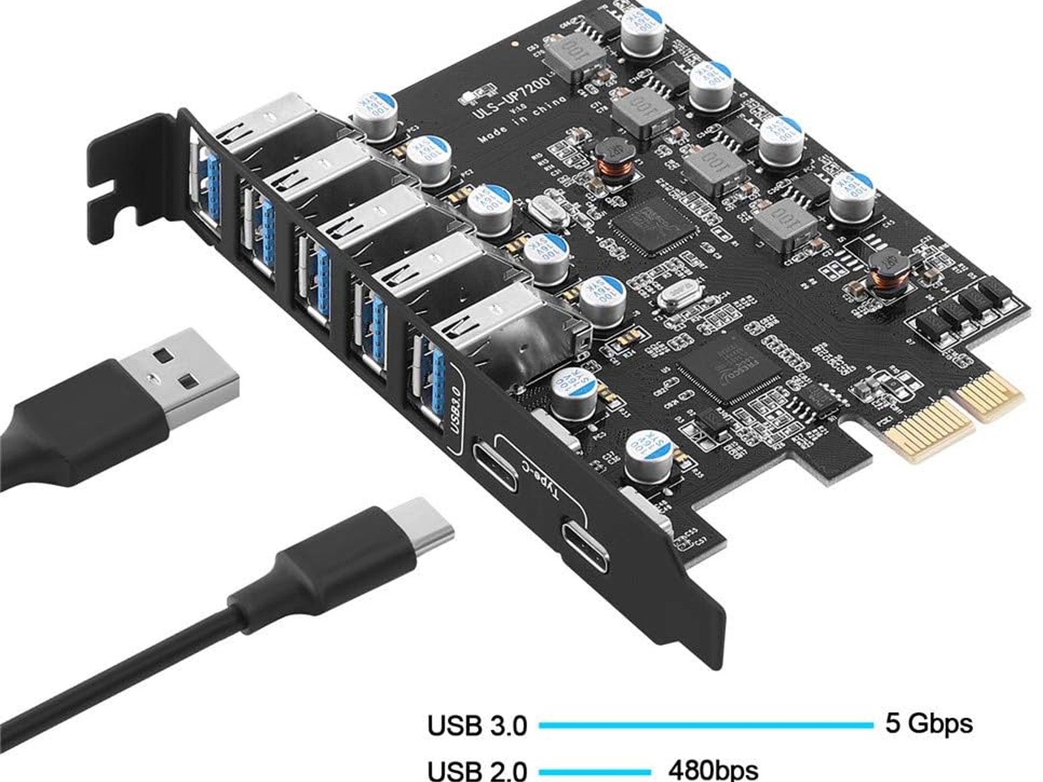PCIE USB 3.0 Expansion Card 7 Ports 5X Type-A and 2 USB C PCIe Card Super Speed PCI Express USB3 Hub