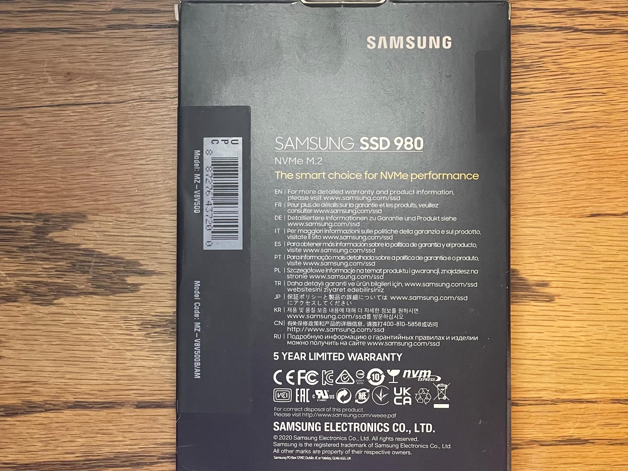 New, Samsung 980 500GB NVMe M.2 SSD