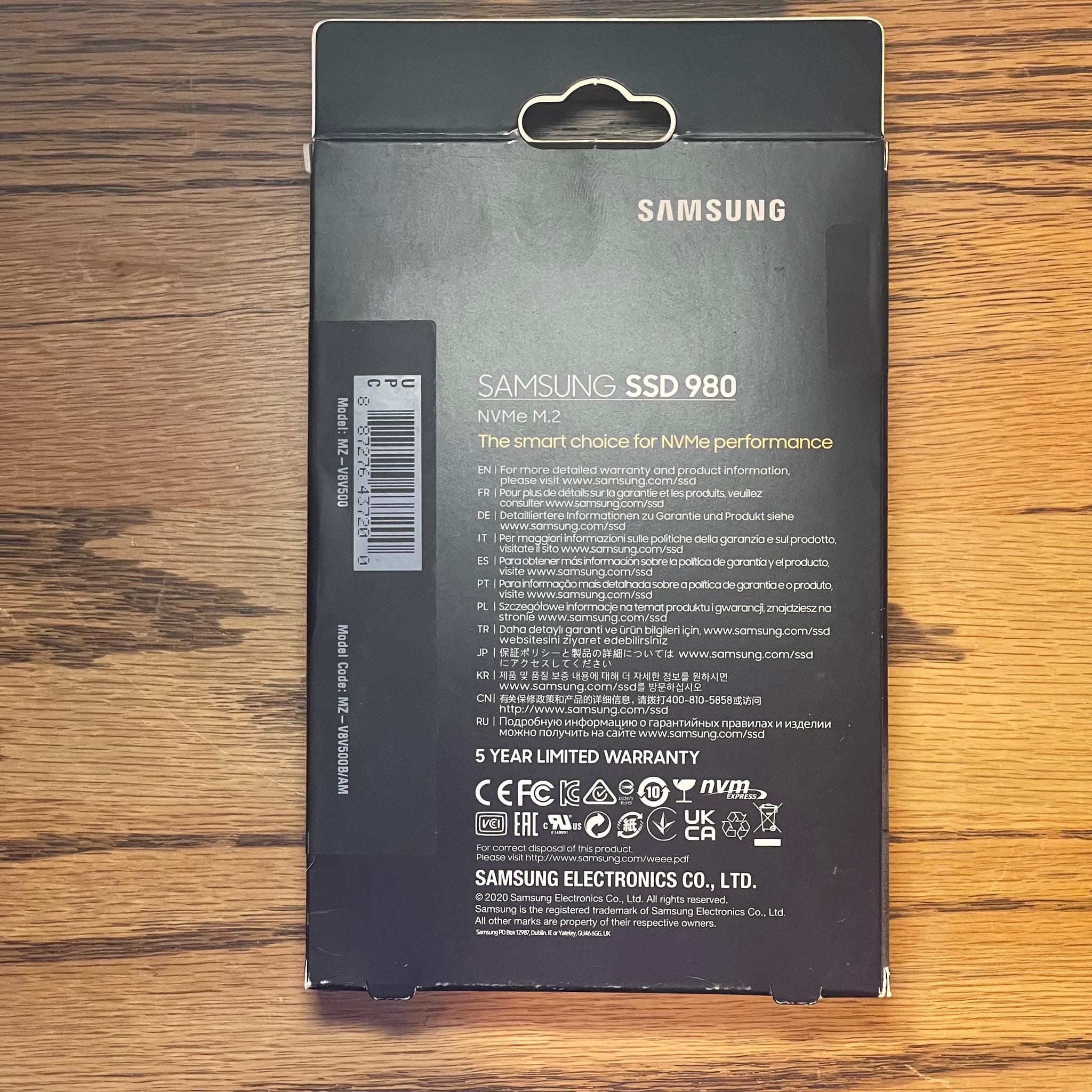 New, Samsung 980 500GB NVMe M.2 SSD