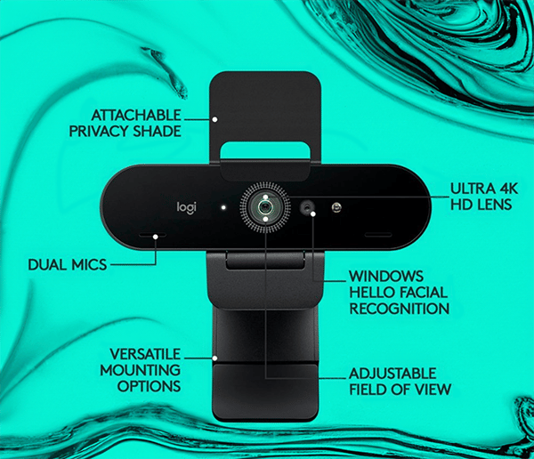 Logitech Brio 4K Webcam, Ultra 4K HD, Noise-Canceling mic, Auto Light Correction, Wide Field of View
