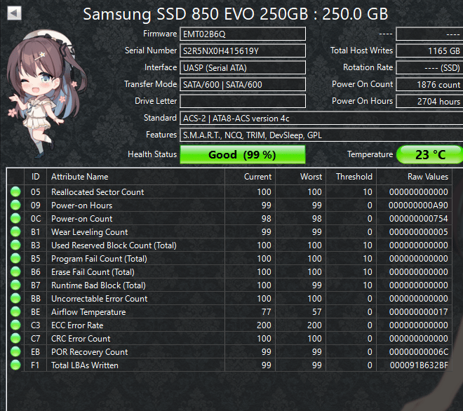 Samsung 850 EVO 250GB 2.5" SATA III SSD – Tested – 99% Health – Fast Boot Drive