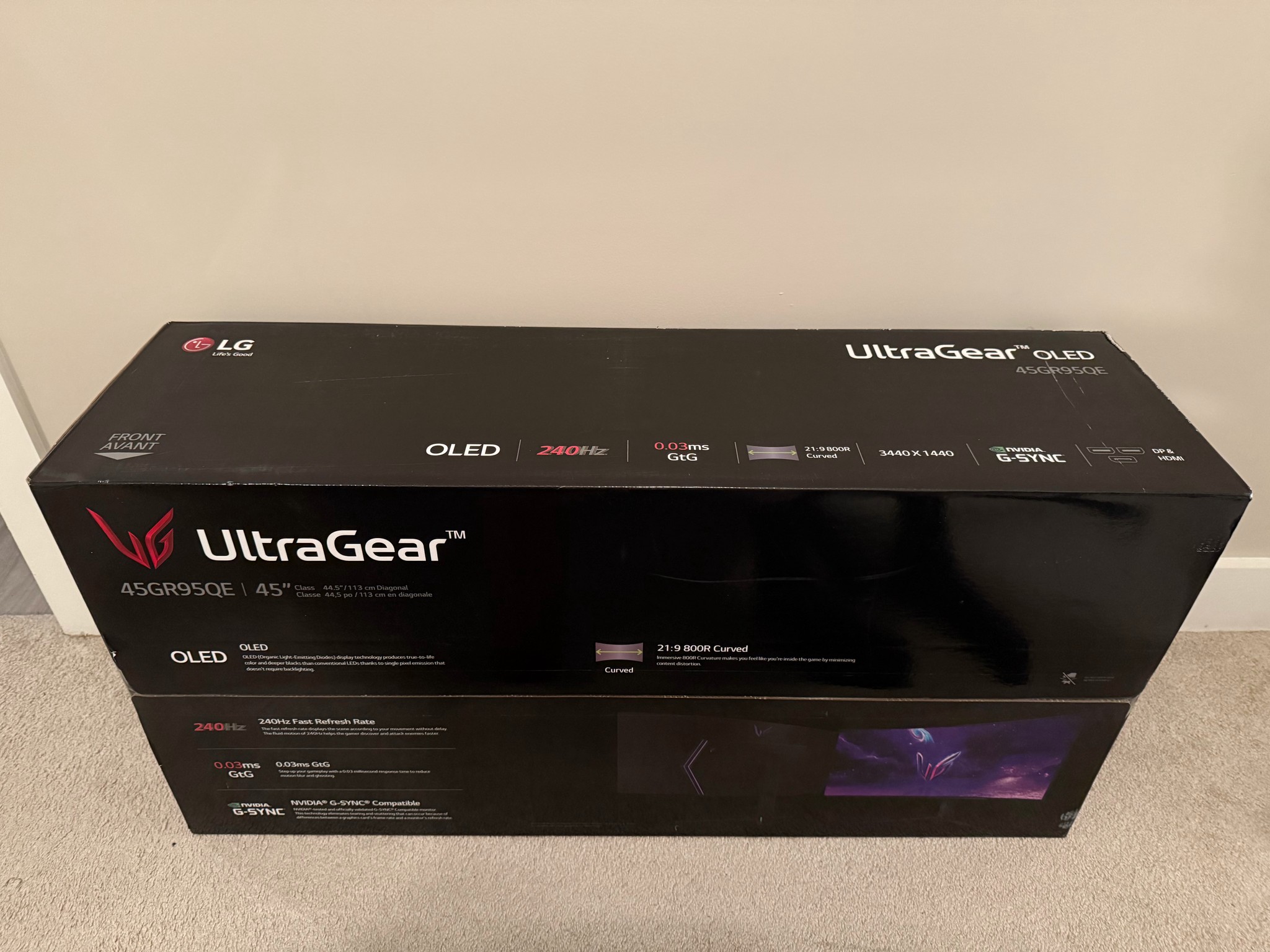 45GR95QE LG UltraGear™ 45 Inch OLED Curved Gaming Monitor WQHD 1440P with 240Hz 0.03ms Response Time