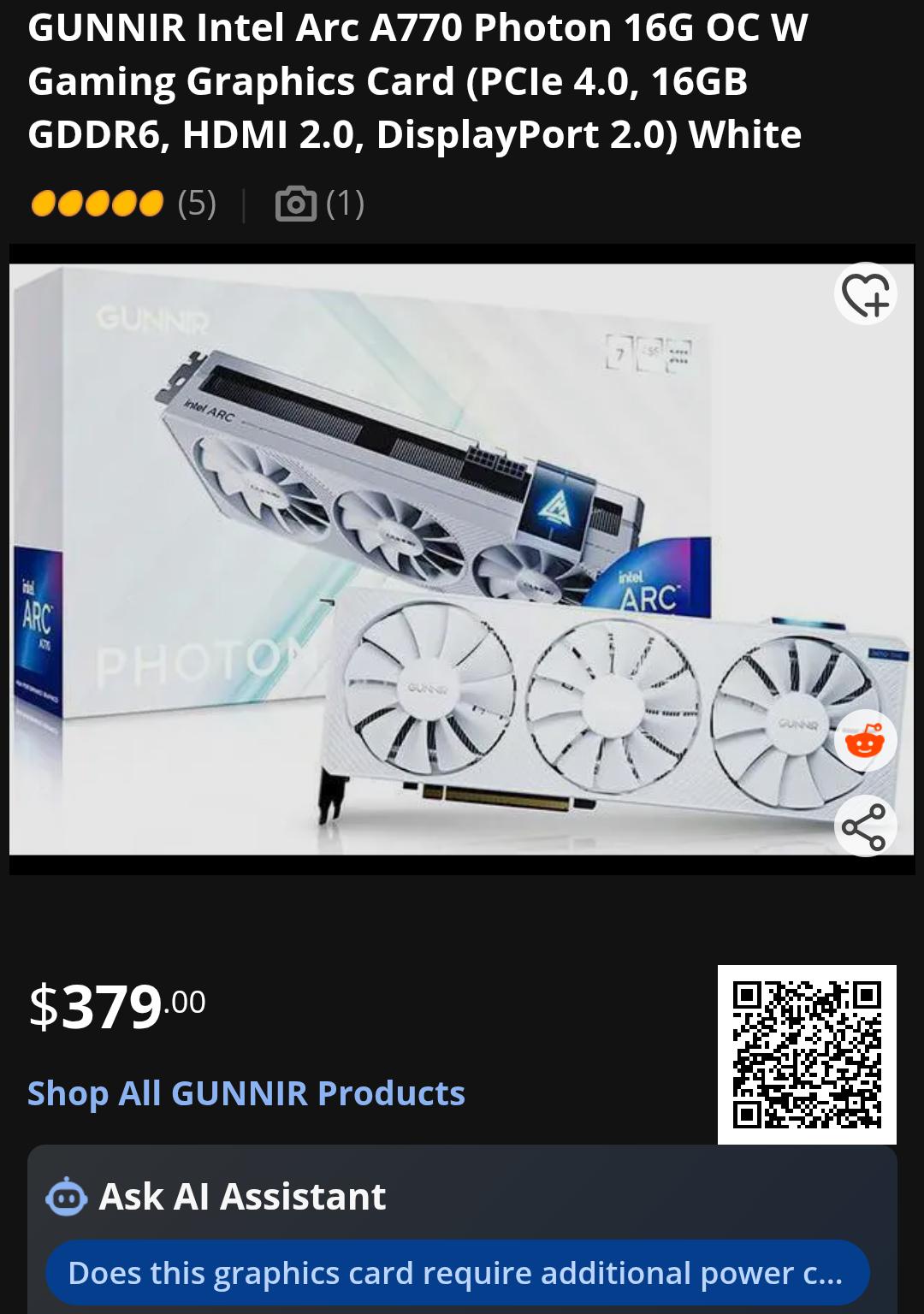 GUNNIR Intel Arc A770 Photon OC 16GB GDDR6