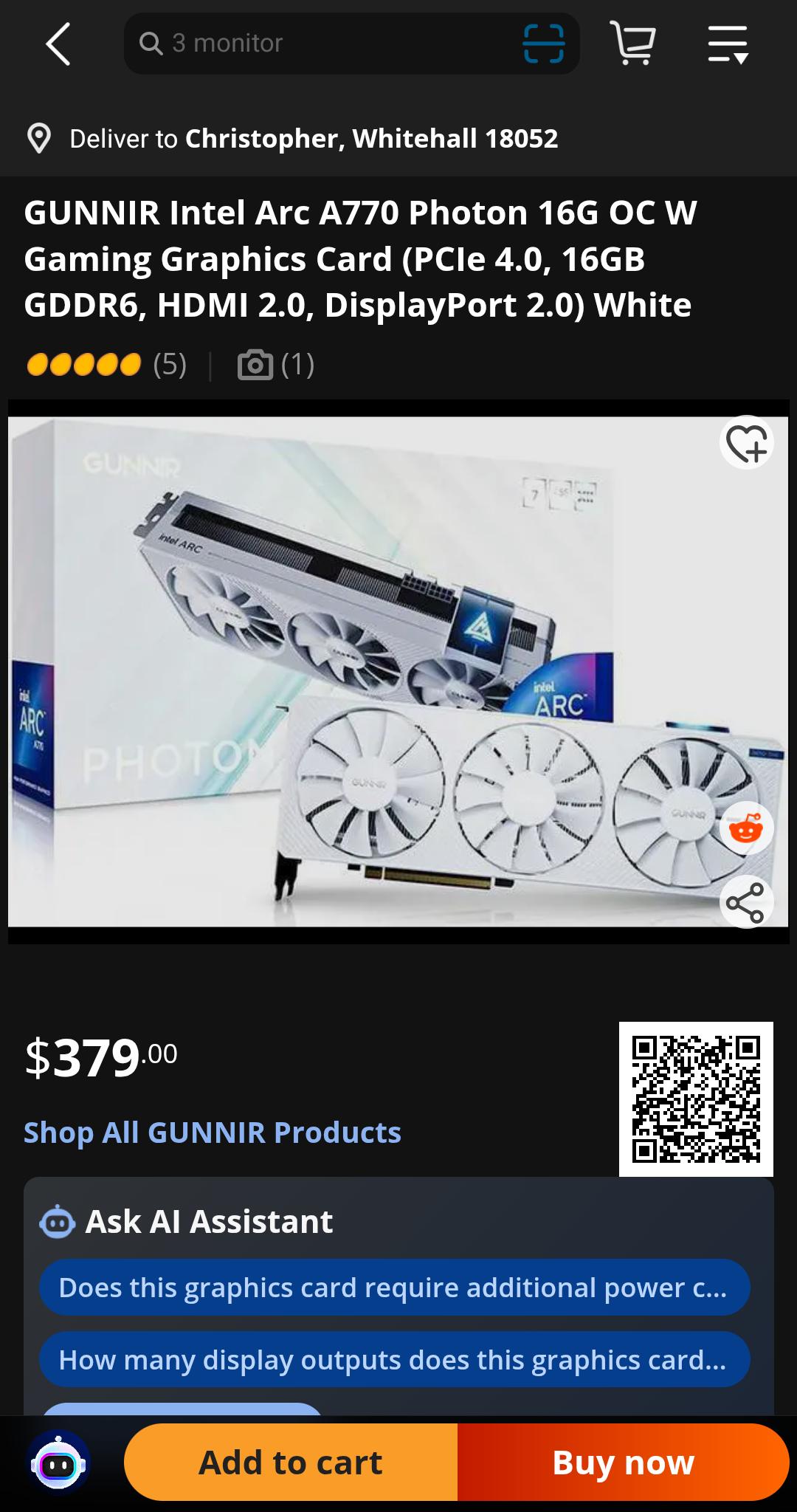 GUNNIR Intel Arc A770 Photon OC 16GB GDDR6
