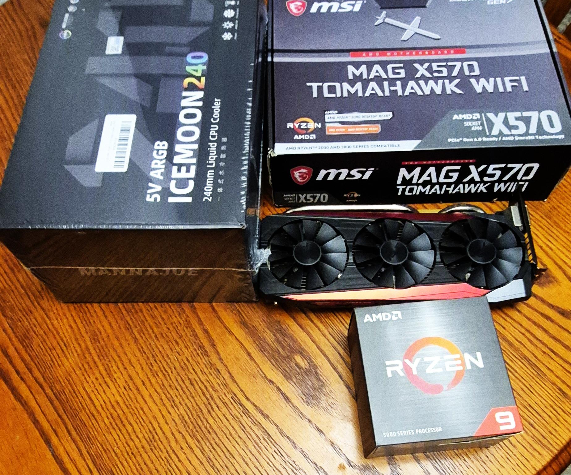 Pre-Owned  MSI X570 Tomahawk, Ryzen 9 5950X, New ARGB ICEMOON Liquid Cooler, 32GB RAM, ASUS 8GB VC