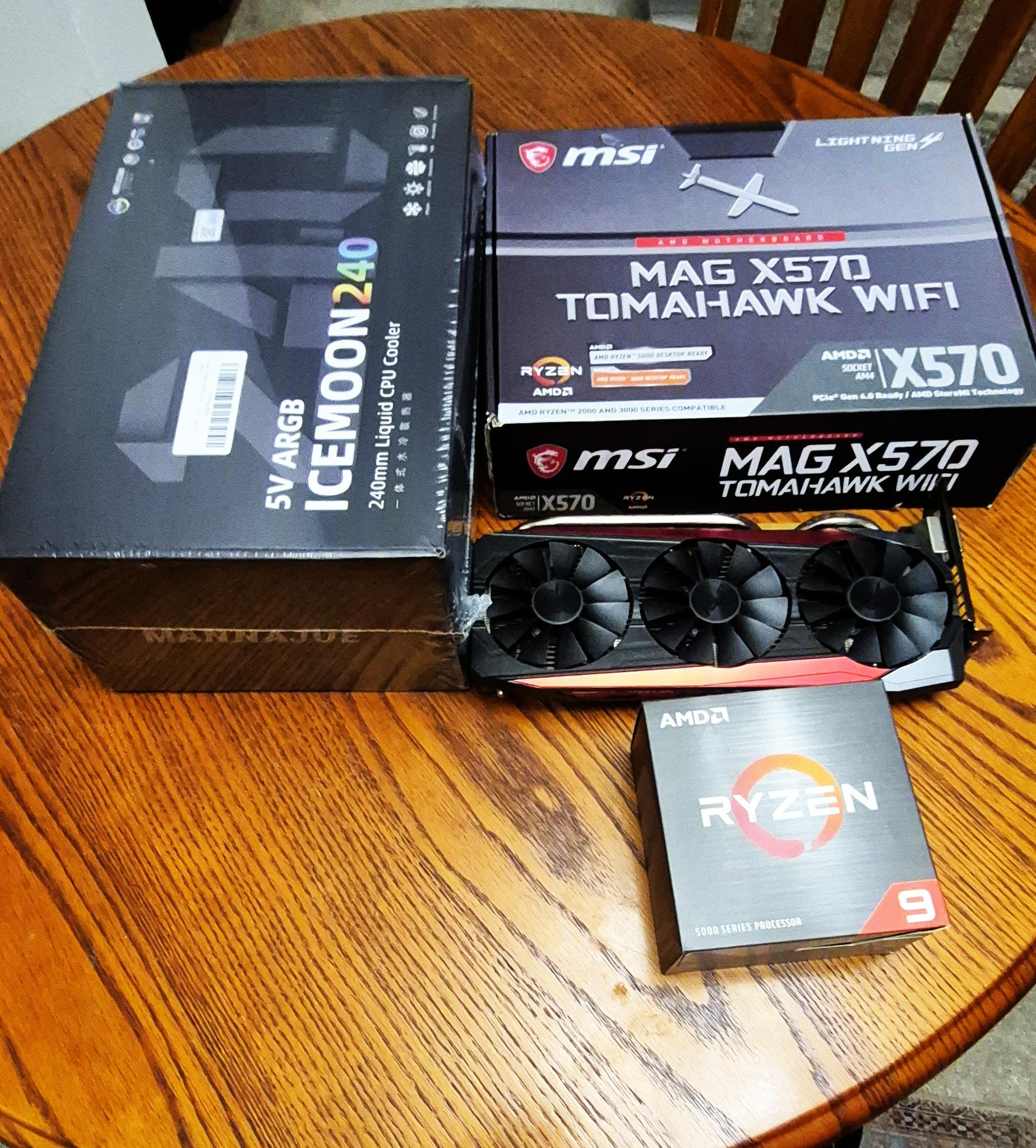 Pre-Owned  MSI X570 Tomahawk, Ryzen 9 5950X, New ARGB ICEMOON Liquid Cooler, 32GB RAM, ASUS 8GB VC