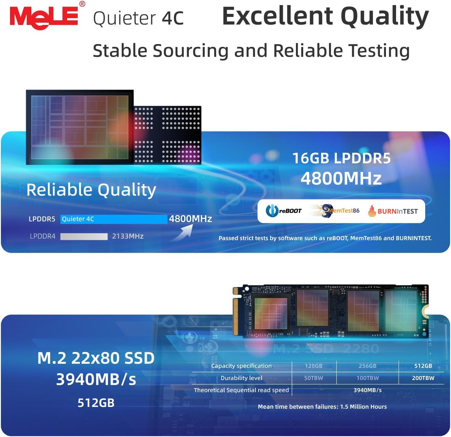 FANLESS Mini PC, Quieter 4C N150, 16GB DDR4 RAM 512GB
