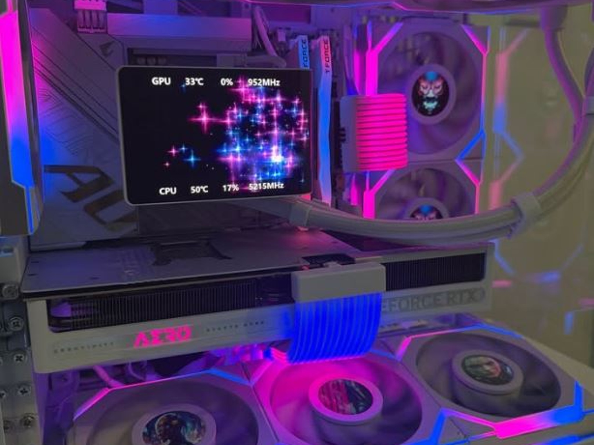 Gaming PC Nvidia RTX 5080, Ryzen 7 9800X3D, Lian Li 011 Mini V2 White, LCD Fans, 3D AIO, 2TB Gen5