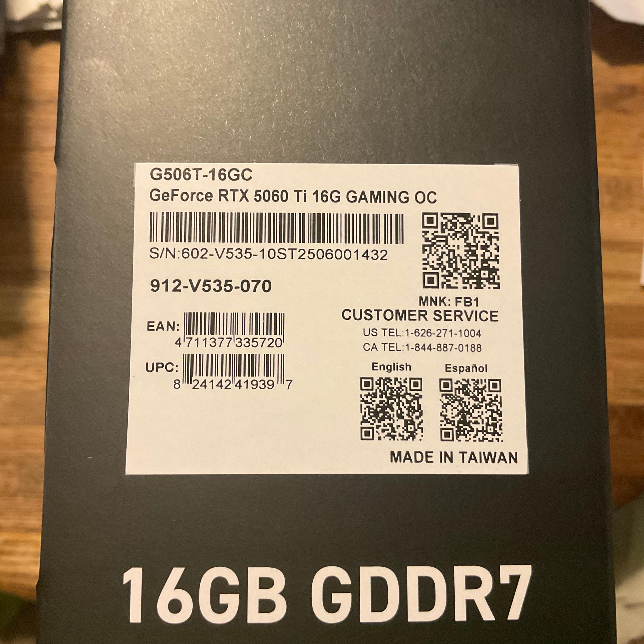 MSI GeForce RTX 5060 Ti 16GB Gaming OC