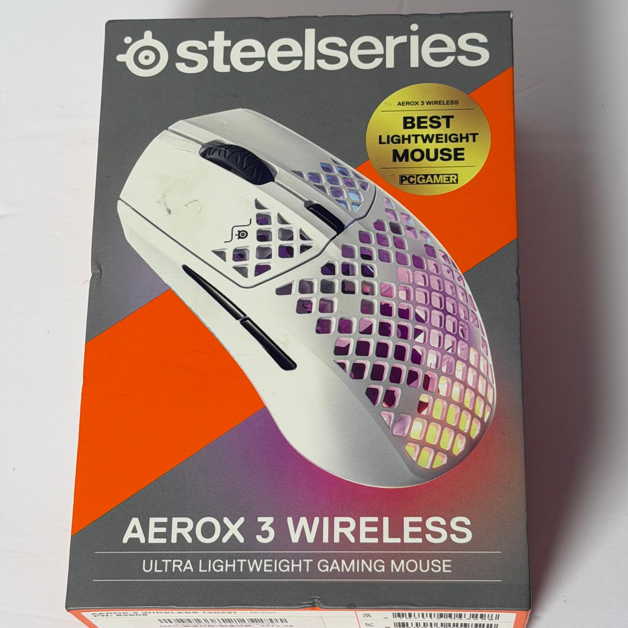 SteelSeries Aerox 3 Wireless - Holey RGB Gaming Mouse - Ultra-lightweight -Snow