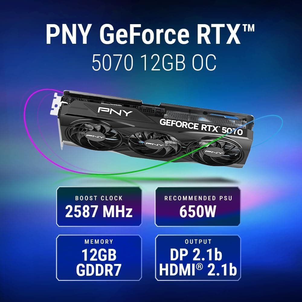 PNY NVIDIA GeForce RTX™ 5070 OC Triple-Fan Graphics Card 12GB GDDR7