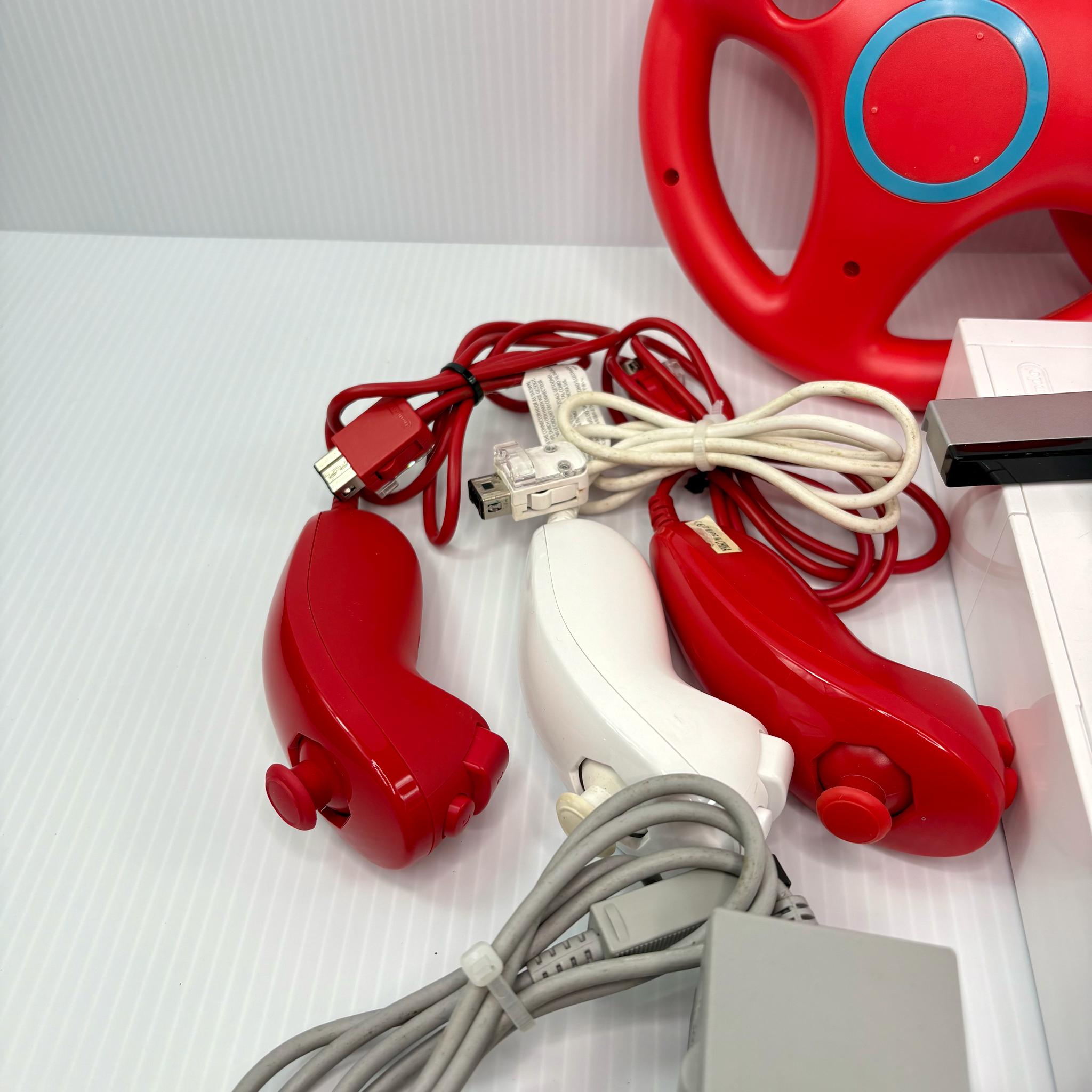Nintendo Wii RVL-001 Console Bundle 2 Remotes 3 Nunchuks Wheels WiiPlay - Tested