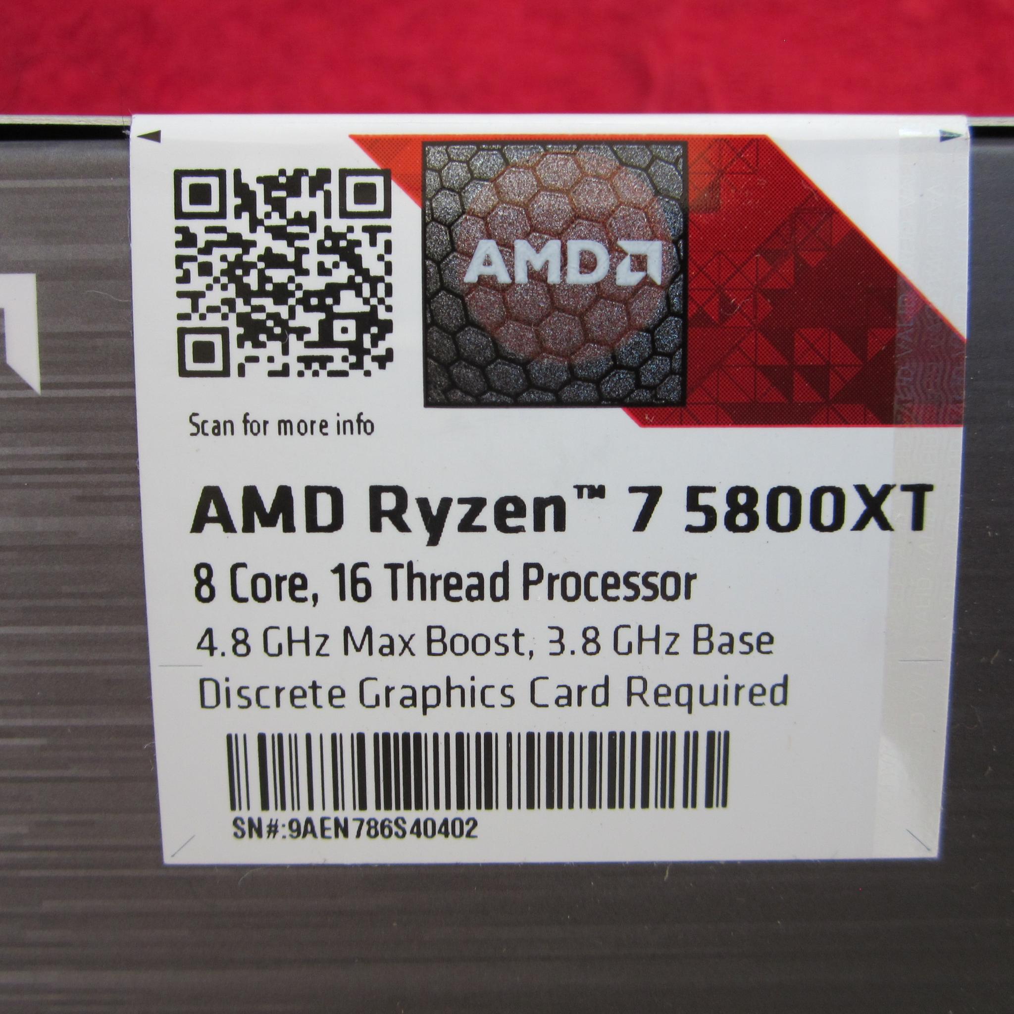 NEW! AMD Ryzen 7 5800XT 3.8/4.8 GHz AM4 CPU With Wraith Prism Cooler