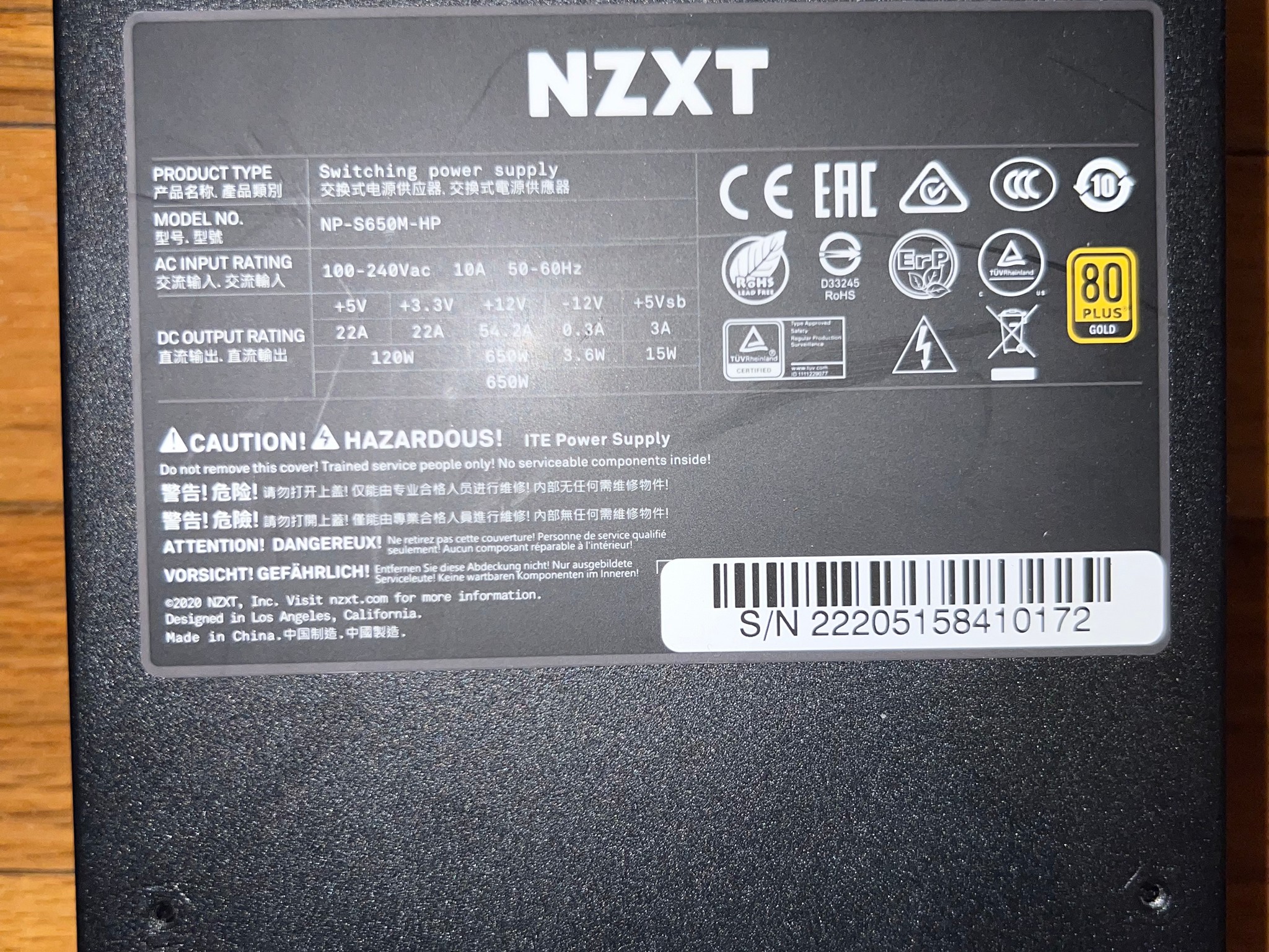 NZXT S650 SFX-L電源 PSU 650W 80 PLUS GOLD NZXT C650 650W 80 PLUS Gold Modular Power Supply NP-C650M-US B&H