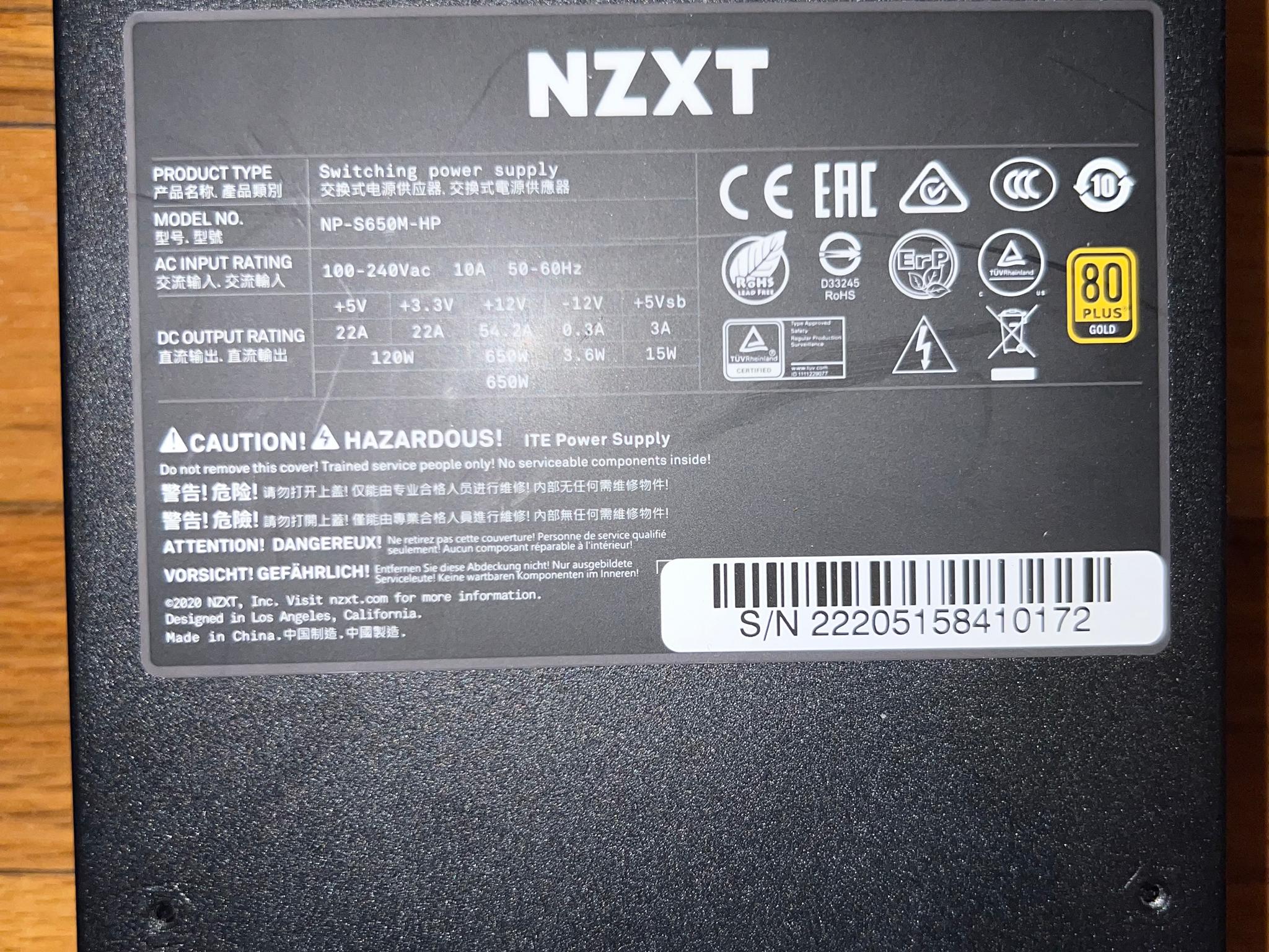 NZXT S650 80+ Gold PSU (Fully Modular)