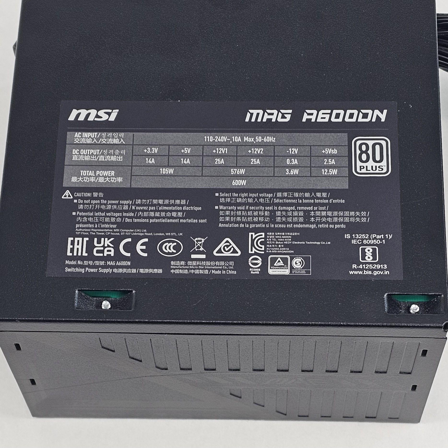 600 Watt PSU MSI MAG A600DN Power Supply