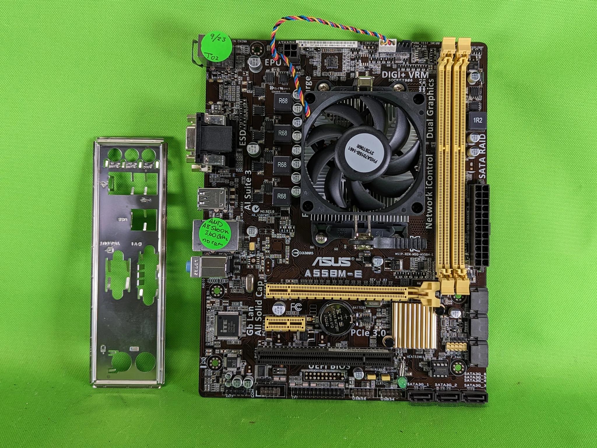 A8-5600K + Asus A55BM-E Motherboard + CPU Cooler + IO shield Combo