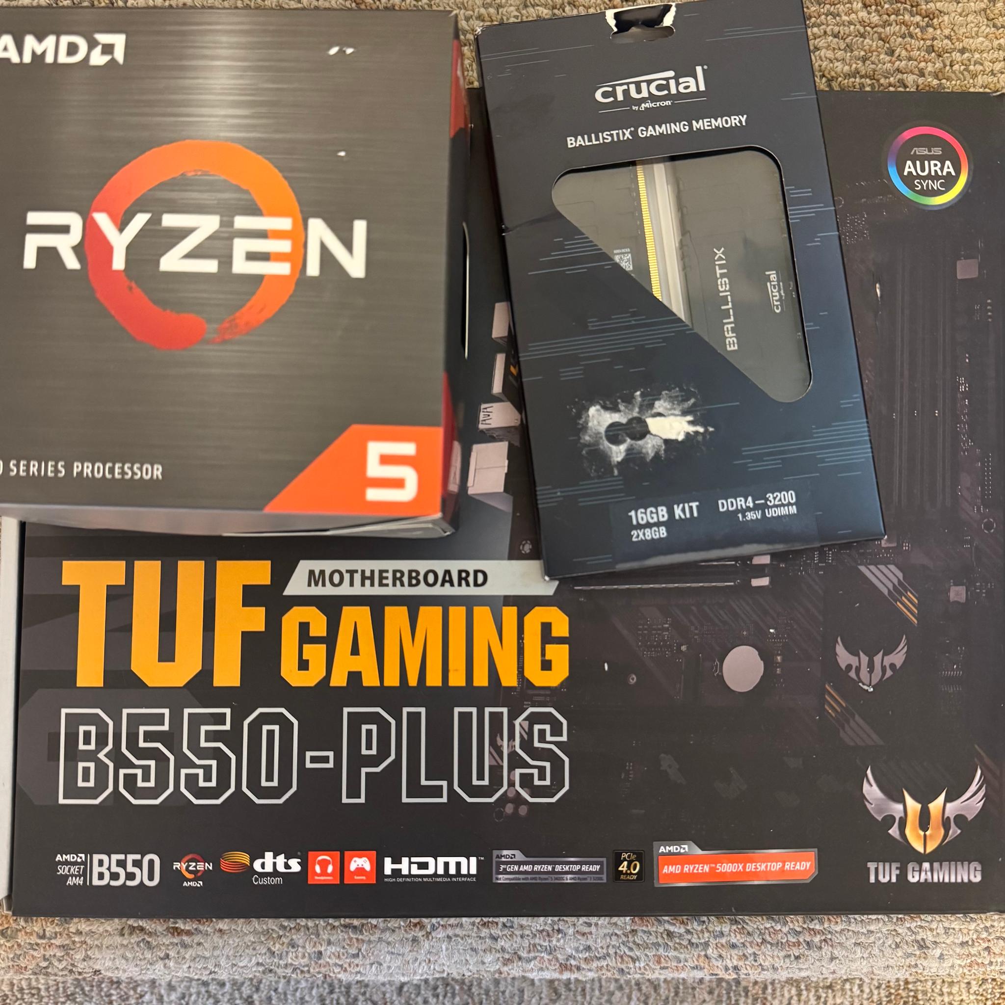 BUNDLE Asus TUF GAMING B550-PLUS | AMD Ryzen 5 5600x | Crucial Ballistix 16GB (2 x 8GB) DDR4 3200MHz