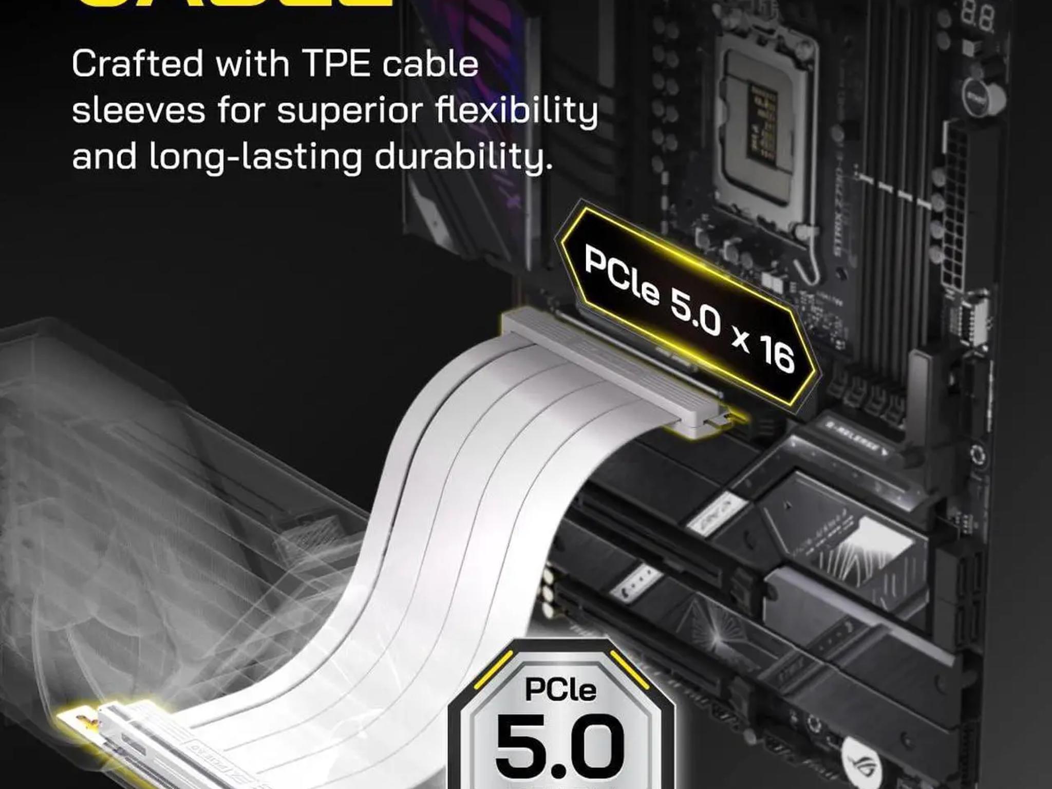 PCIE 5.0 Riser Cable 128GB/s Bandwidth GPU Extension Backwards Compatible PCIE 4.0/3.0 White 30cm