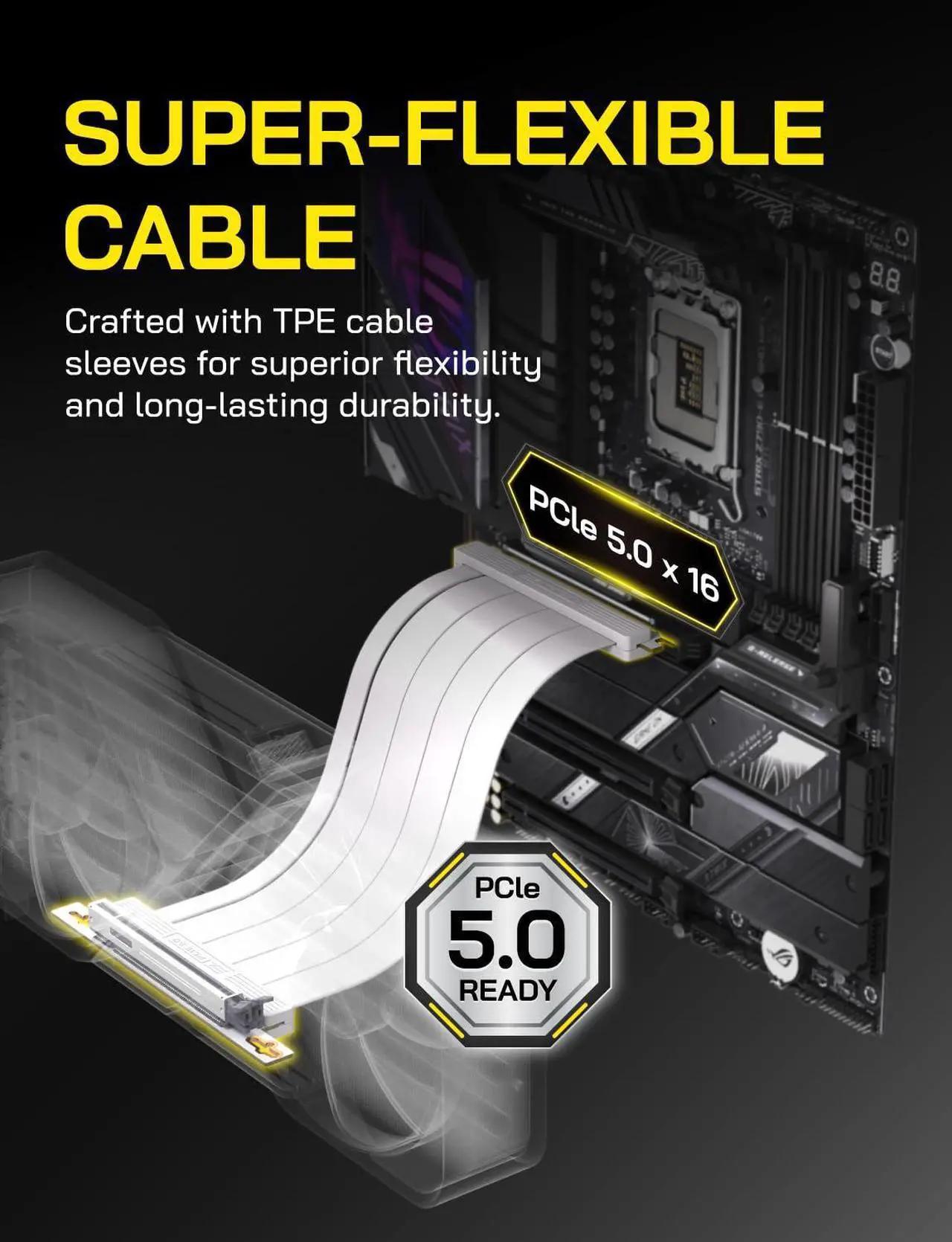 PCIE 5.0 Riser Cable 128GB/s Bandwidth GPU Extension Backwards Compatible PCIE 4.0/3.0 White 30cm