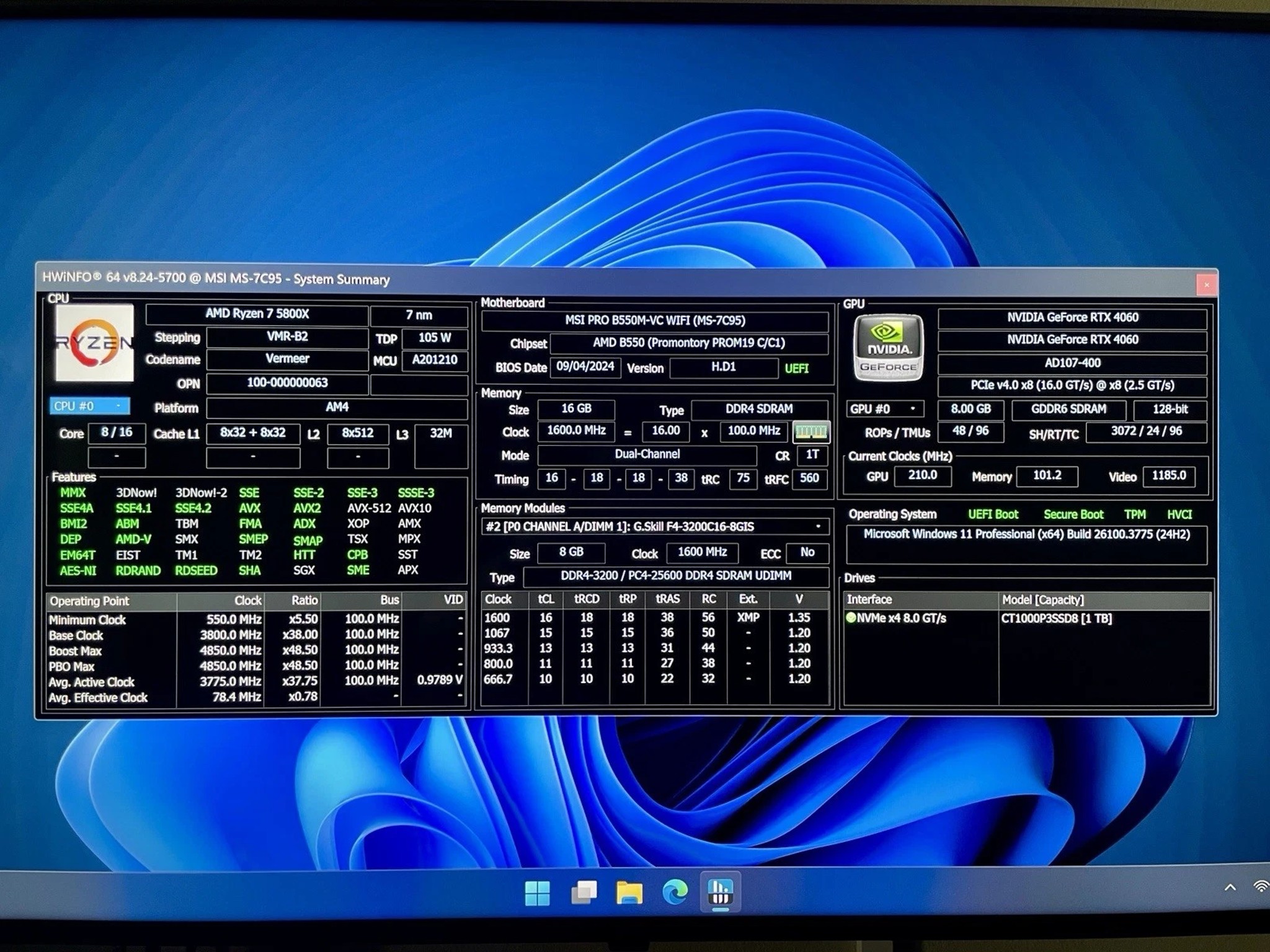 Mini Gaming PC / AMD Ryzen 7 5800X / RTX 4060 / 16GB / 1TB / Windows 11 Pro
