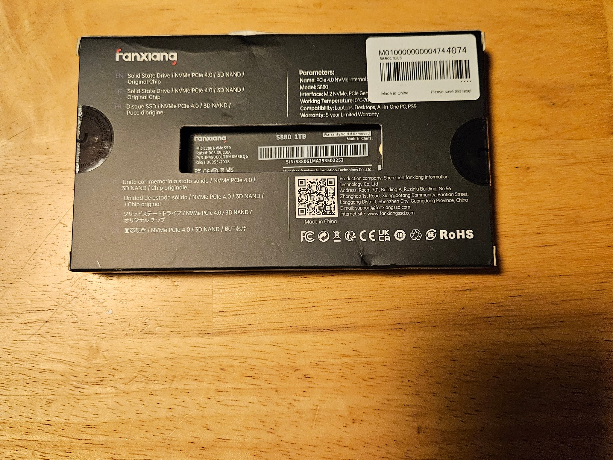 Fanxiang S880 NVME SSD 1TB with FREE NVME Enclosure