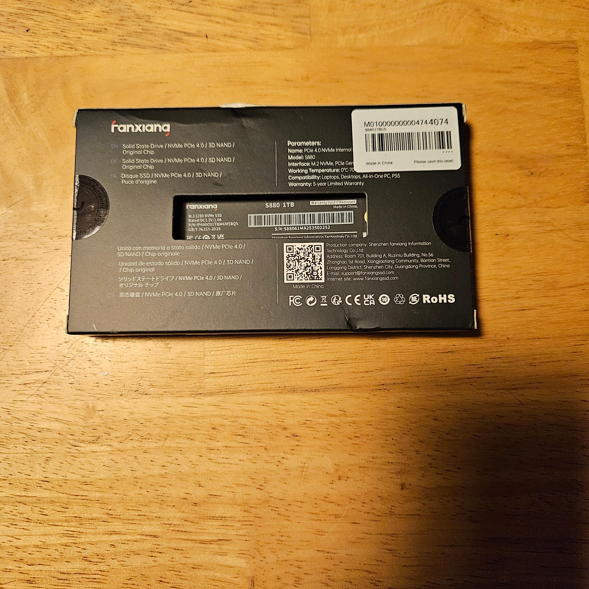 Fanxiang S880 NVME SSD 1TB with FREE NVME Enclosure