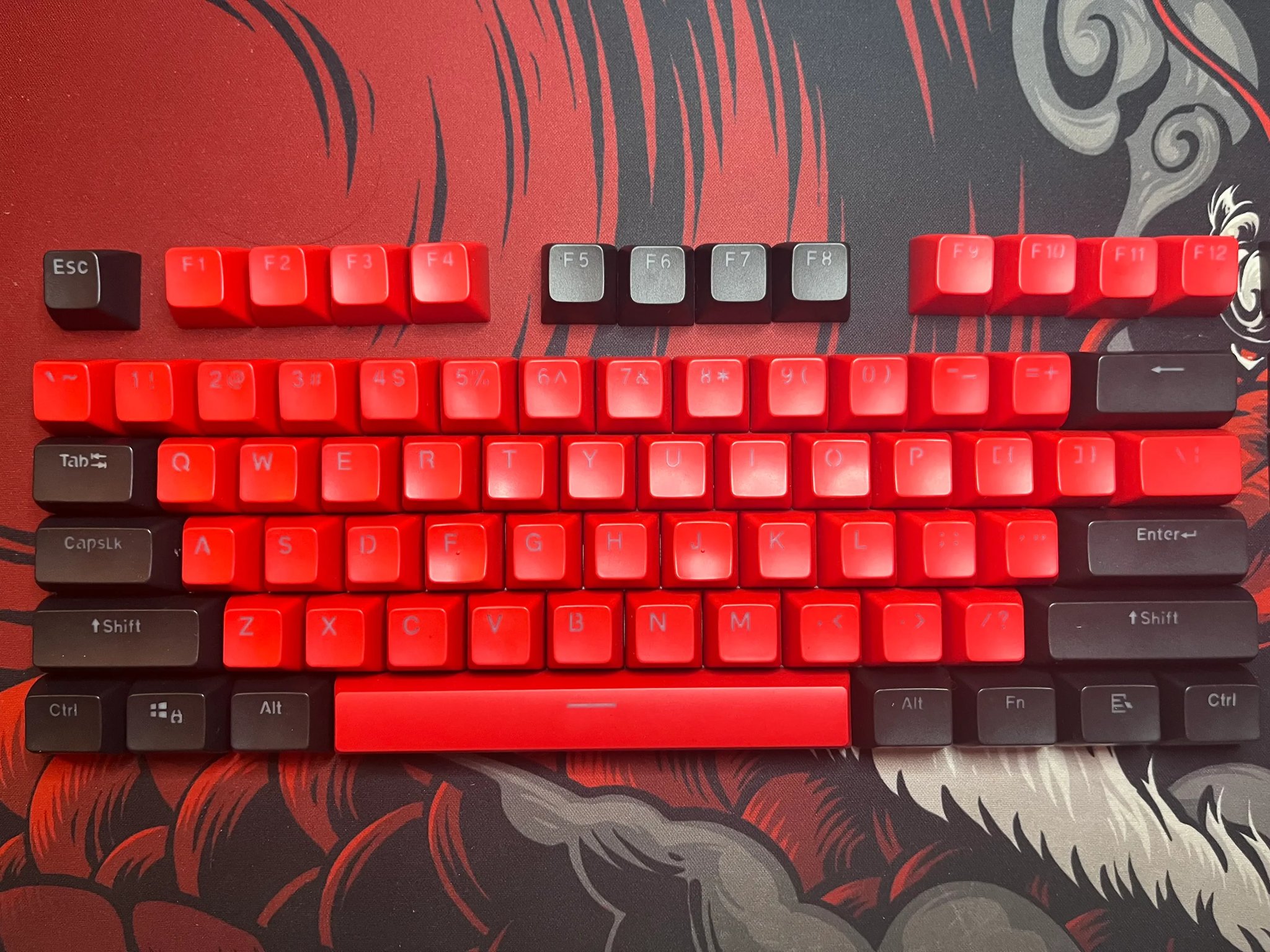 Black/Red PBT SA Profile Keycap Set (RGB Shine Through Lettering)
