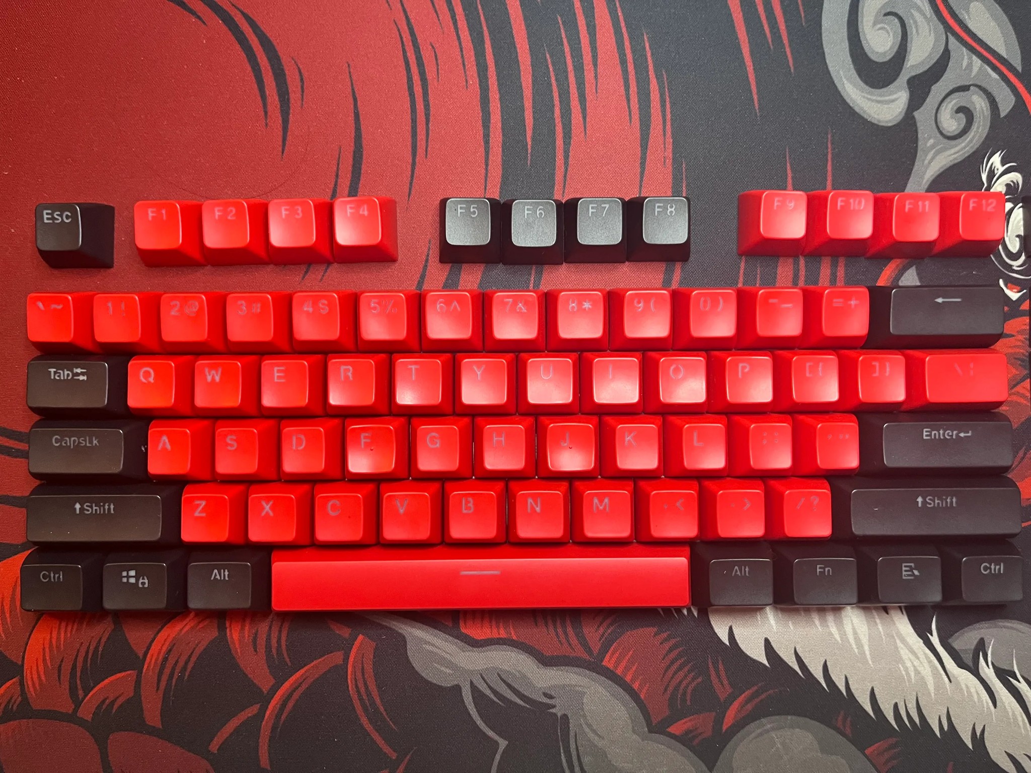 Black/Red PBT SA Profile Keycap Set (RGB Shine Through Lettering)