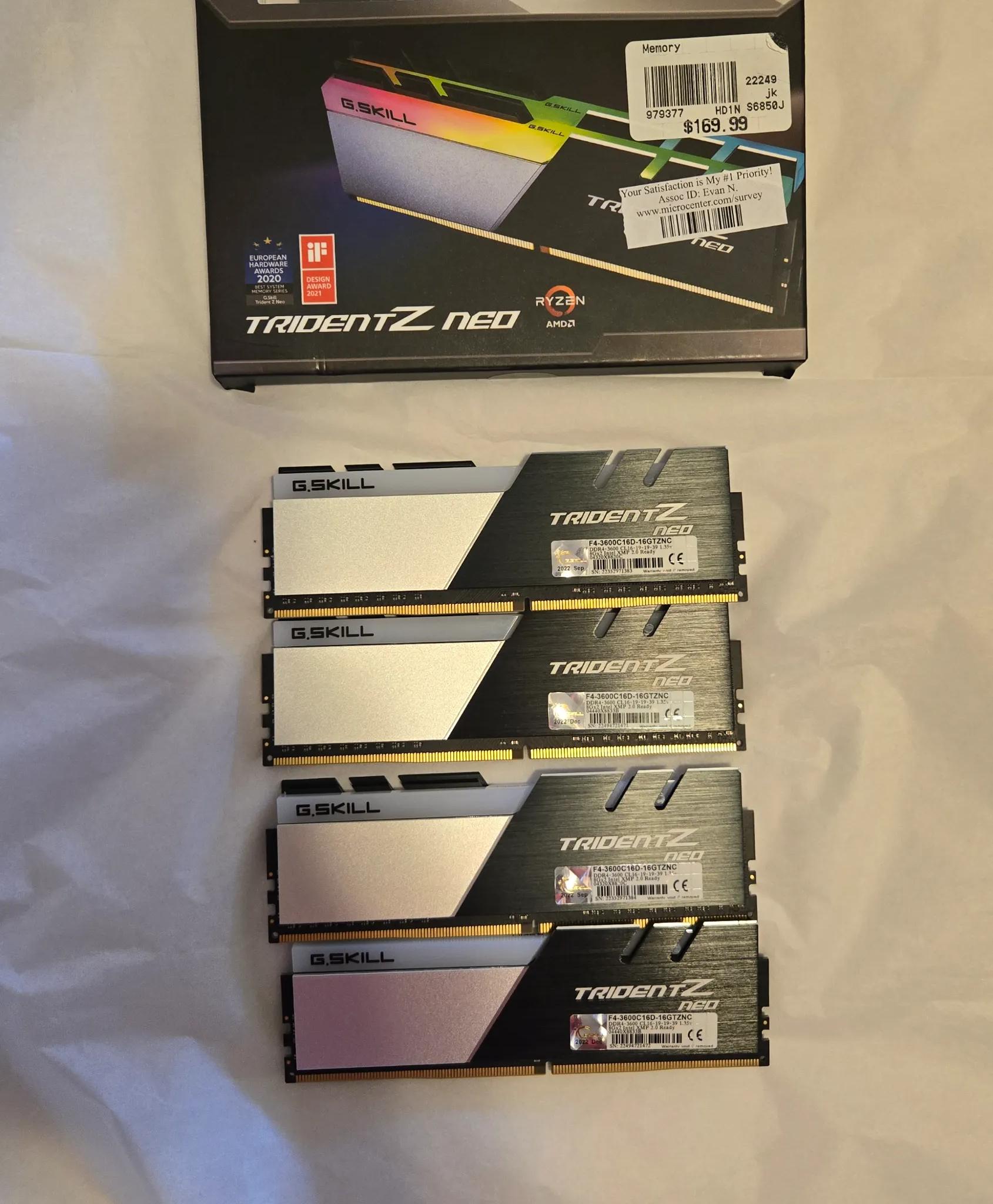 GSkill Trident Z NEO 32GB (4x8GB) RGB DDR4-3600 CL16 || AMD EXPO || INTEL XMP